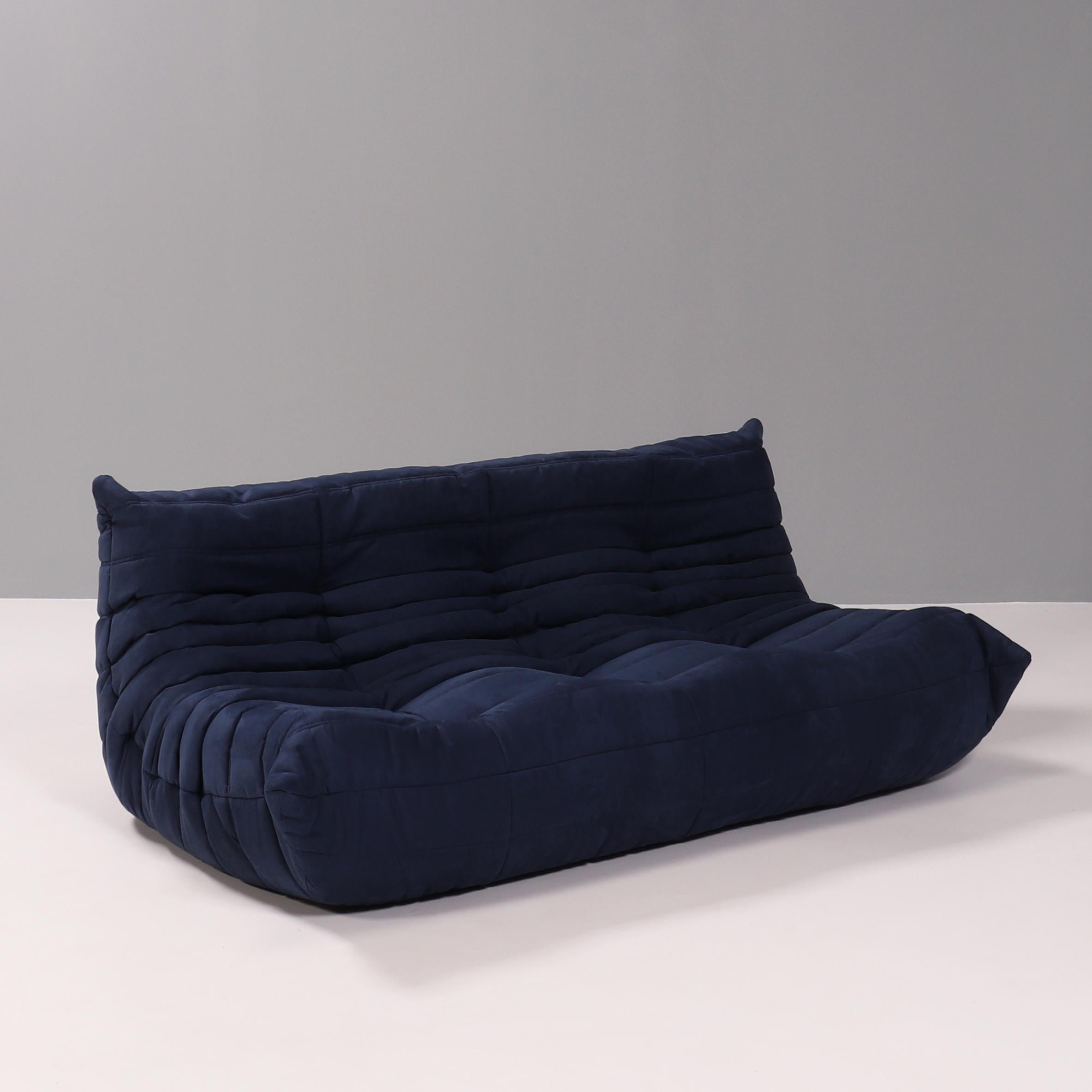 French Ligne Roset by Michel Ducaroy Togo Dark Blue Sofa, Set of 3 For Sale