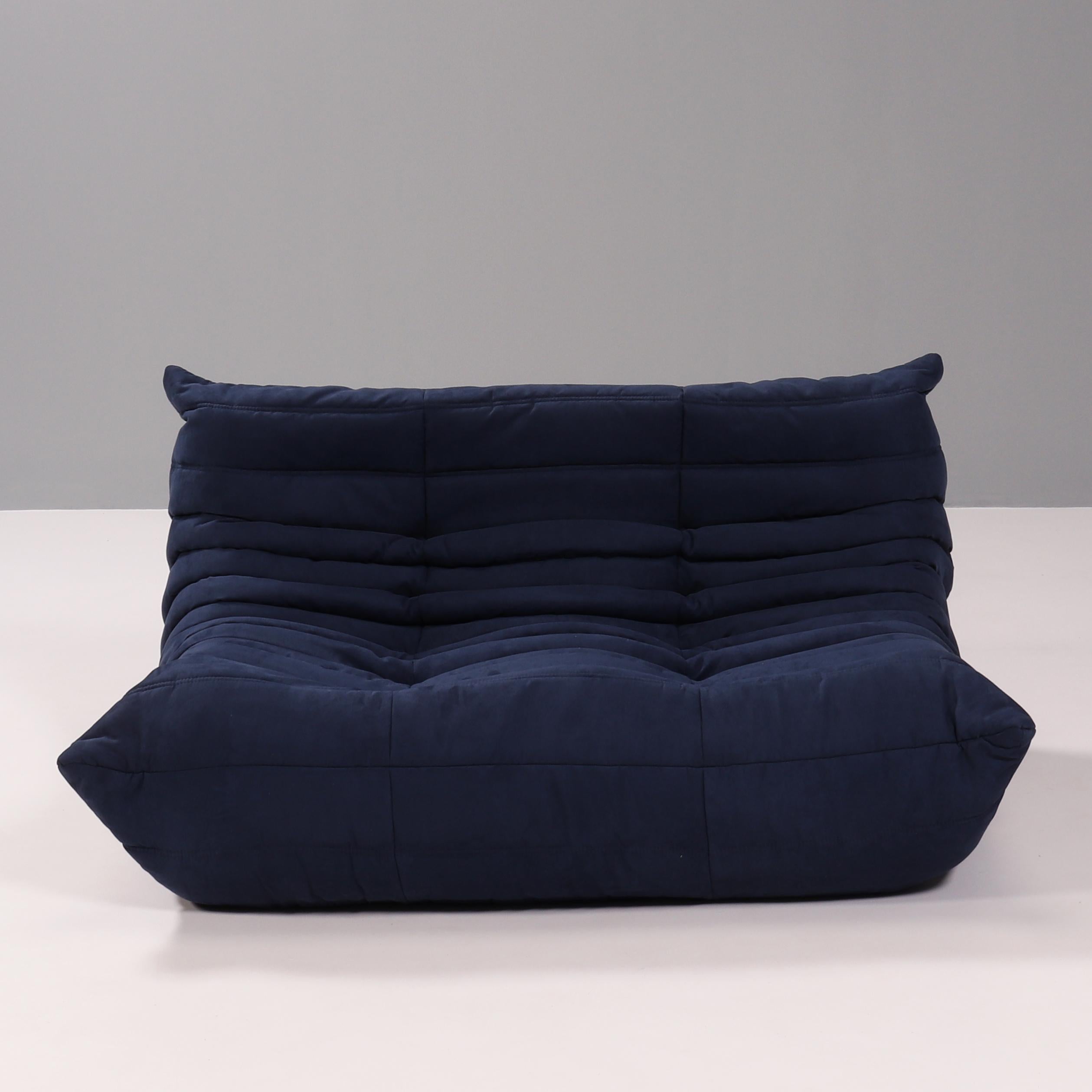 Late 20th Century Ligne Roset by Michel Ducaroy Togo Dark Blue Sofa, Set of 3 For Sale