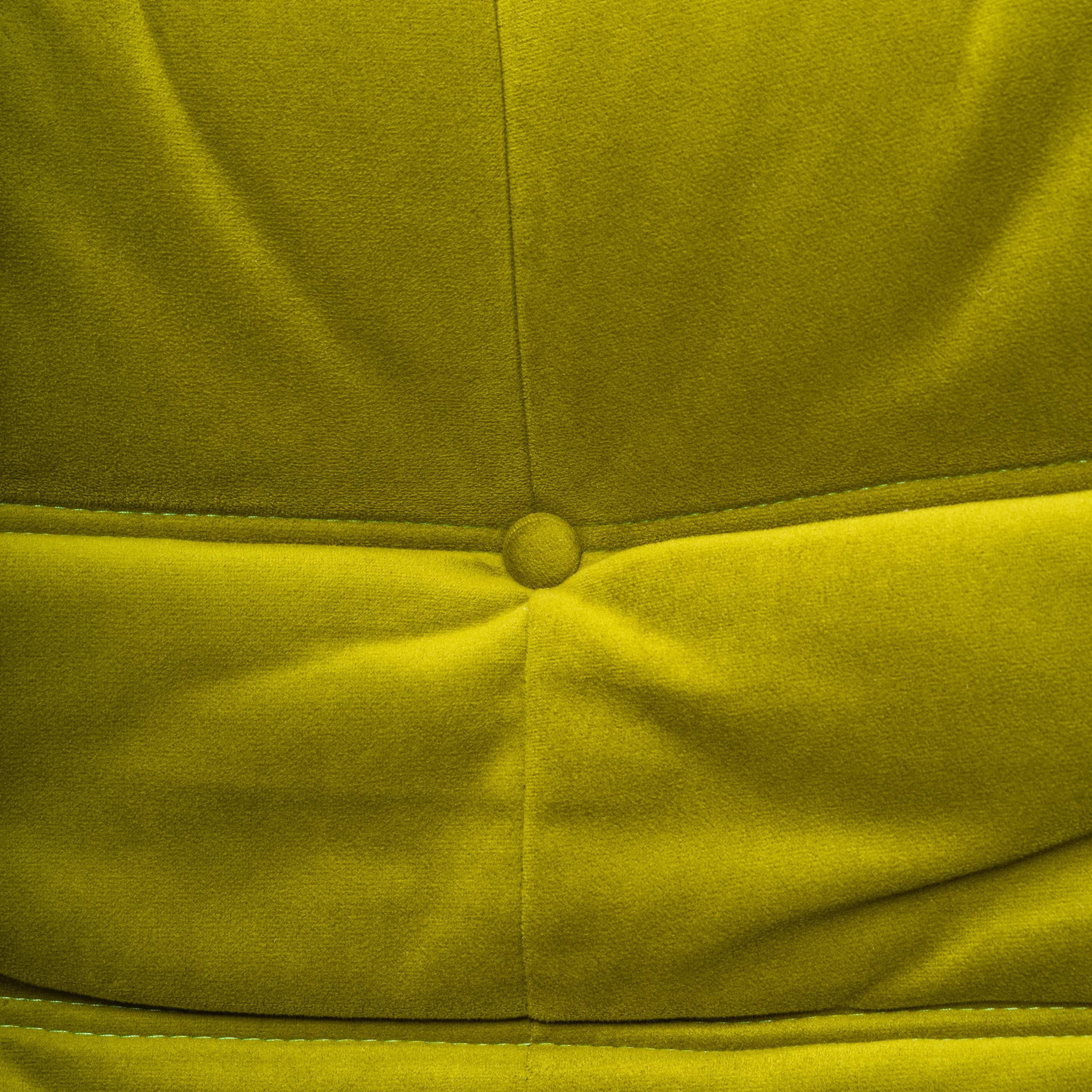 Ligne Roset by Michel Ducaroy Togo Green Velvet Armchair and Footstool, Set of 2 1