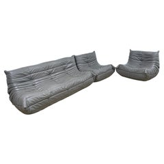 Ligne Roset by Michel Ducaroy Togo Grey leather Modular Sofa Set of 3