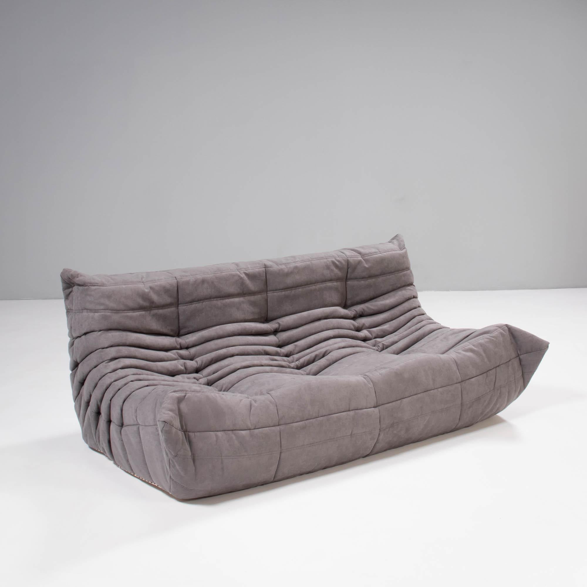 French Ligne Roset by Michel Ducaroy Togo Grey Modular Sofa and Footstool, Set of 3 For Sale