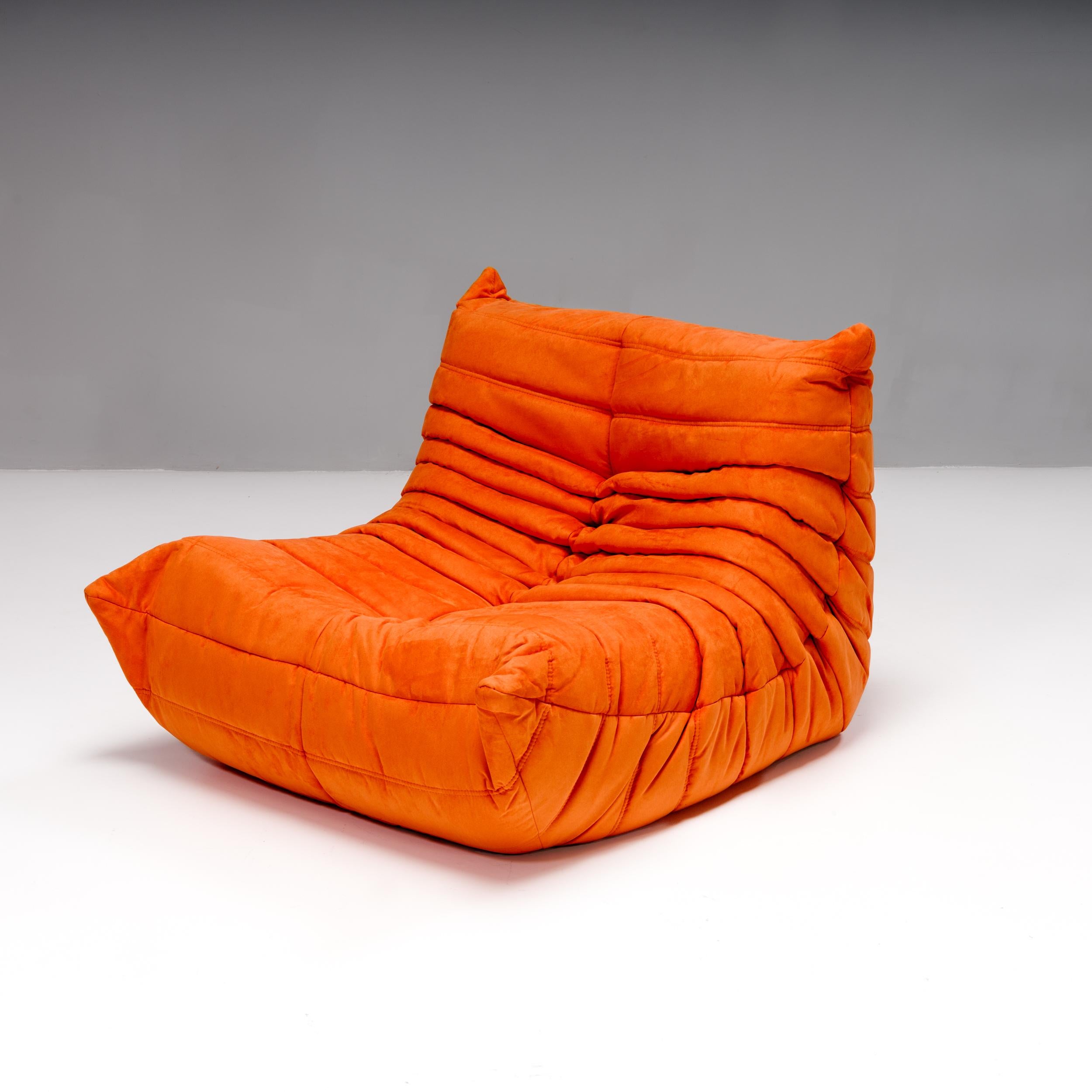 Ligne Roset by Michel Ducaroy Togo Orange Armchair and Footstool, Set of 2 In Good Condition For Sale In London, GB