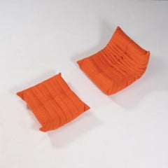 Sessel und Fußhocker aus Ligne Roset von Michel Ducaroy Togo Orange, Zweier-Set