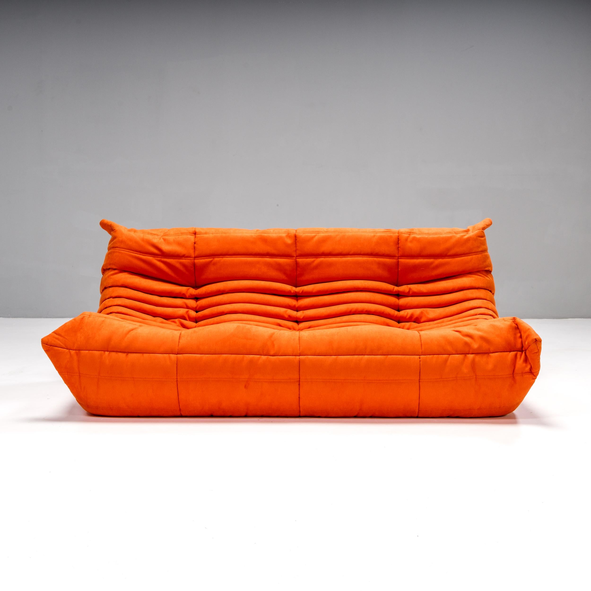 French Ligne Roset by Michel Ducaroy Togo Orange Corner Modular Sofa, Set of 3 For Sale