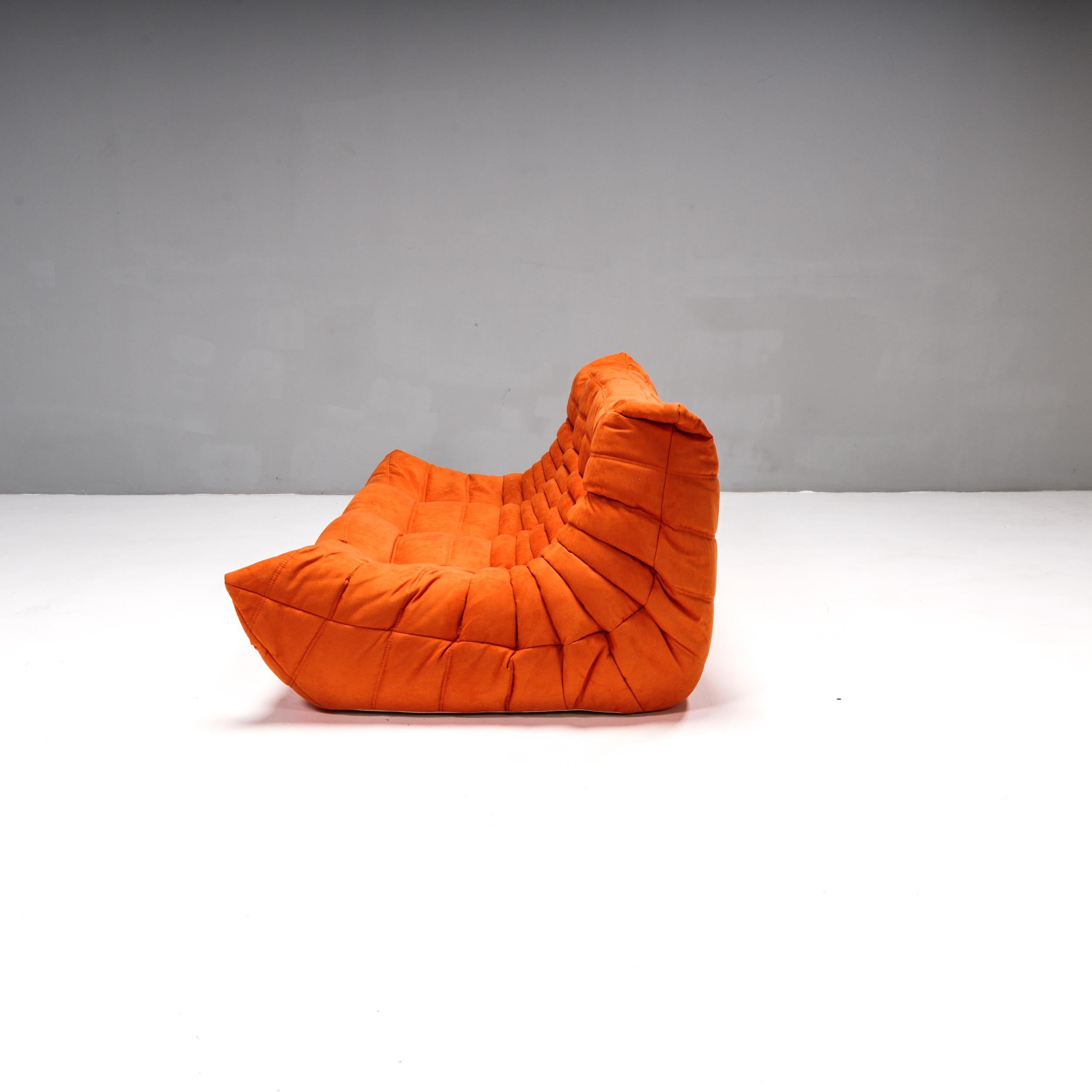 Late 20th Century Ligne Roset by Michel Ducaroy Togo Orange Corner Modular Sofa, Set of 3 For Sale