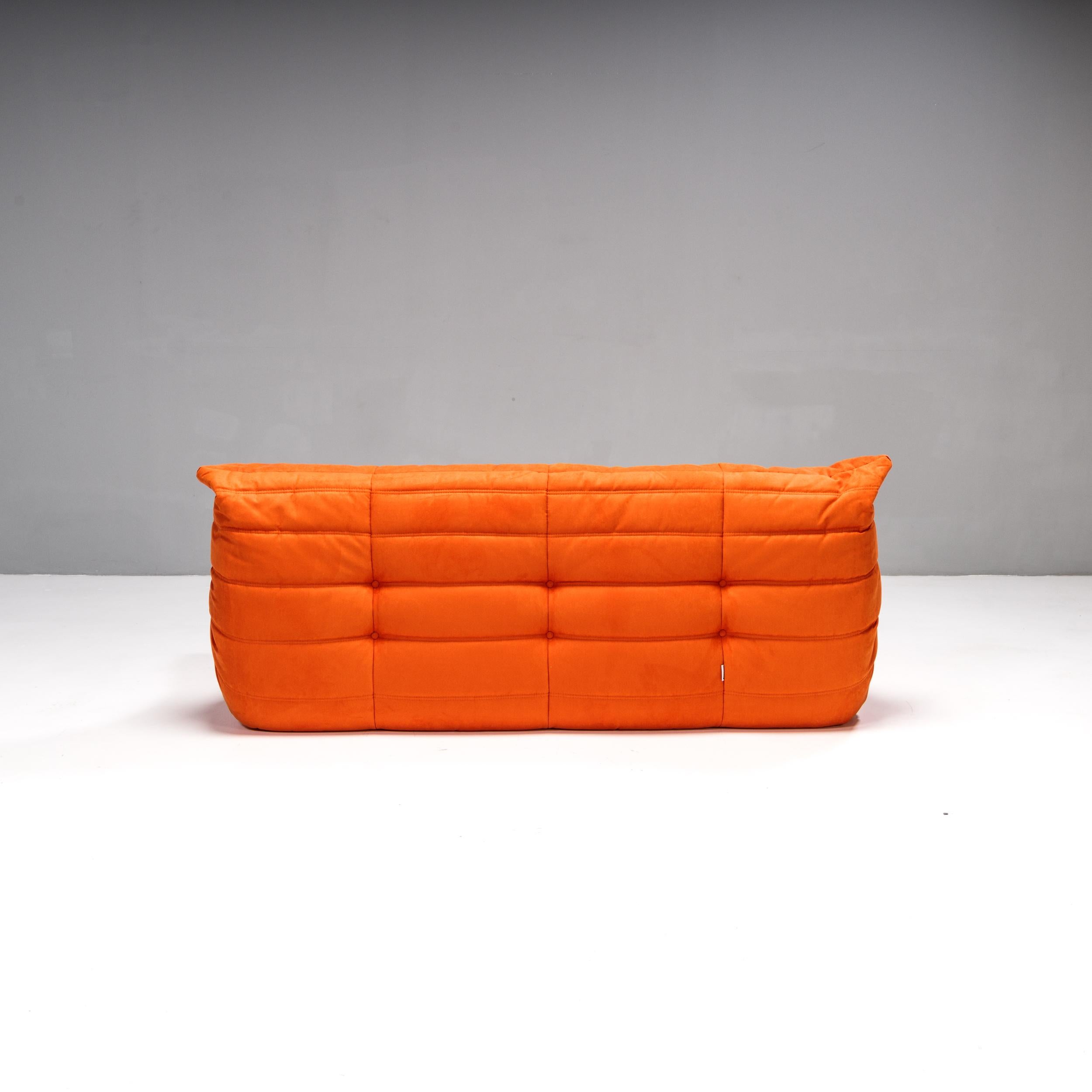 Fabric Ligne Roset by Michel Ducaroy Togo Orange Corner Modular Sofa, Set of 3 For Sale