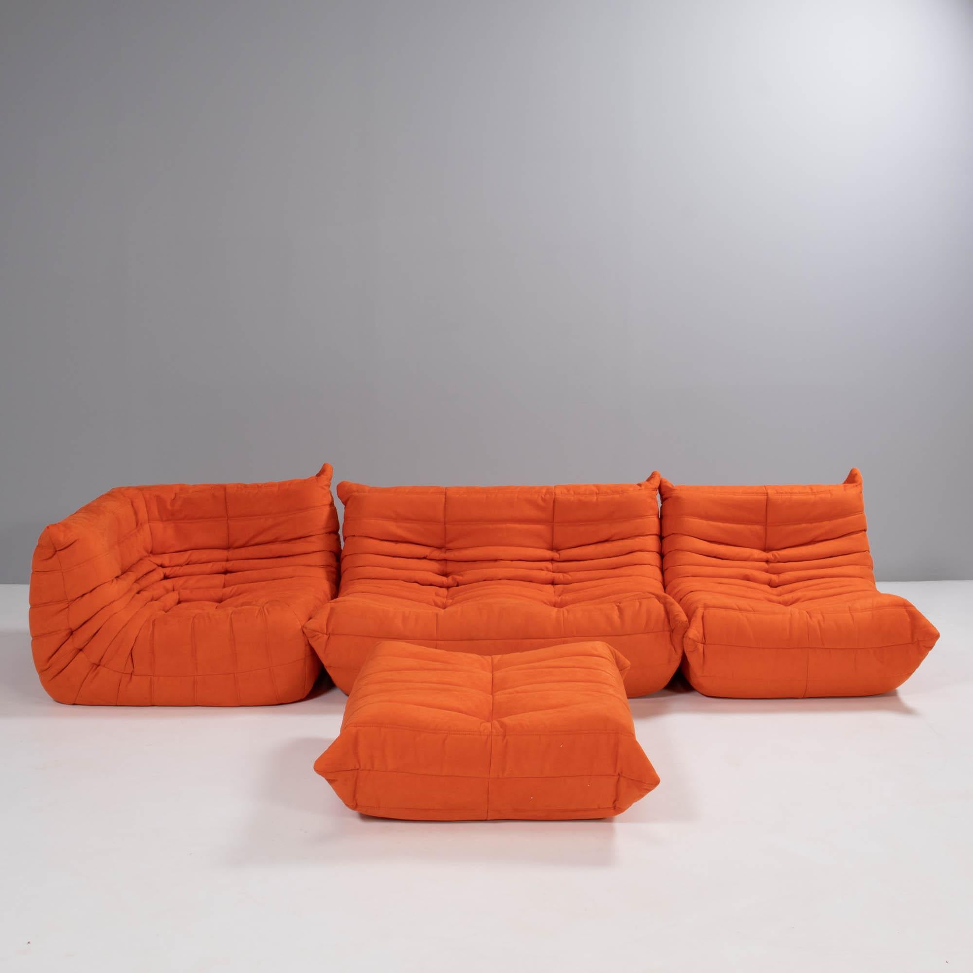 French Ligne Roset by Michel Ducaroy Togo Orange Modular Sofa and Footstool, Set of 4