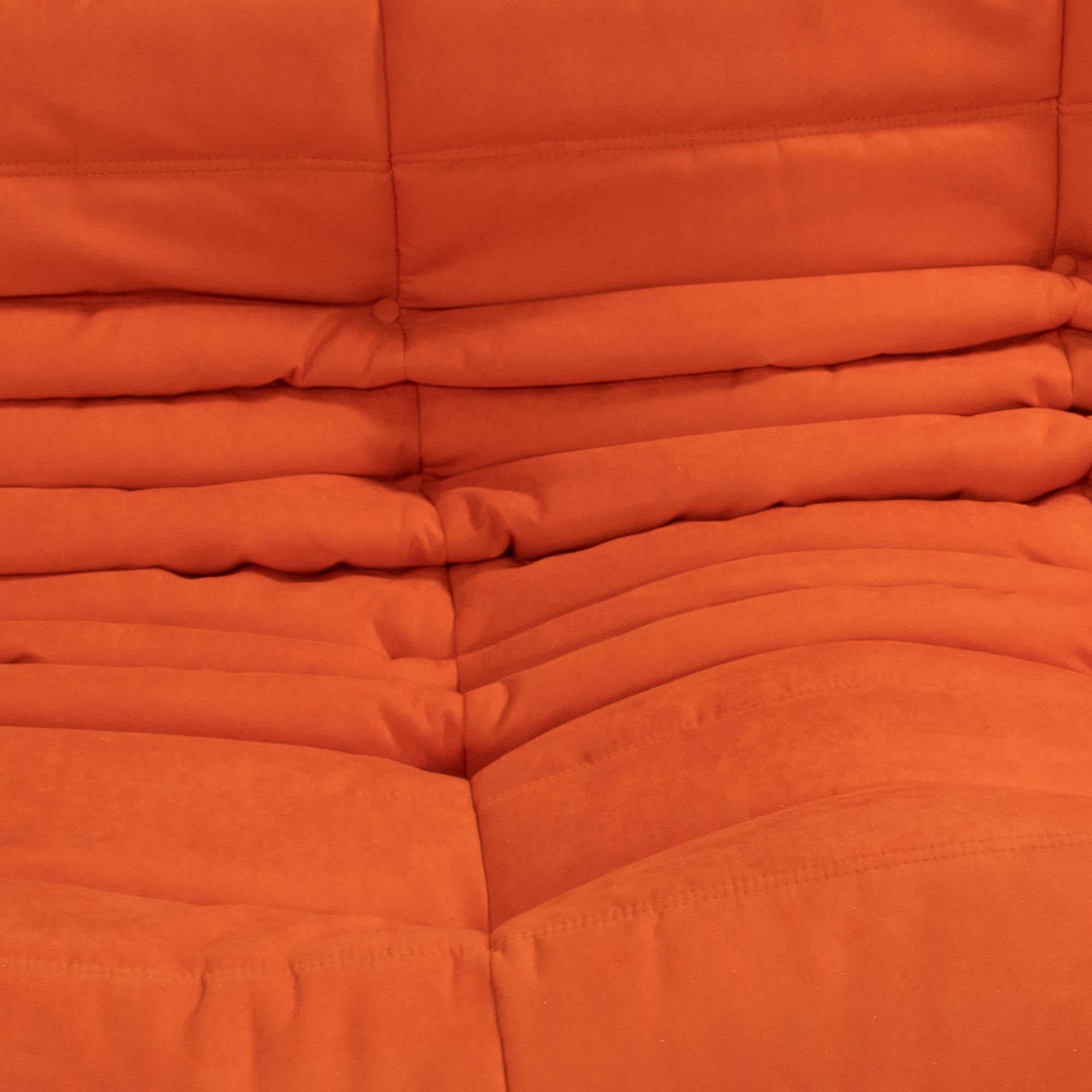 Fabric Ligne Roset by Michel Ducaroy Togo Orange Modular Sofa and Footstool, Set of 4