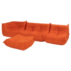 Ligne Roset by Michel Ducaroy Togo Orange Modular Sofa and Footstool, Set of 4