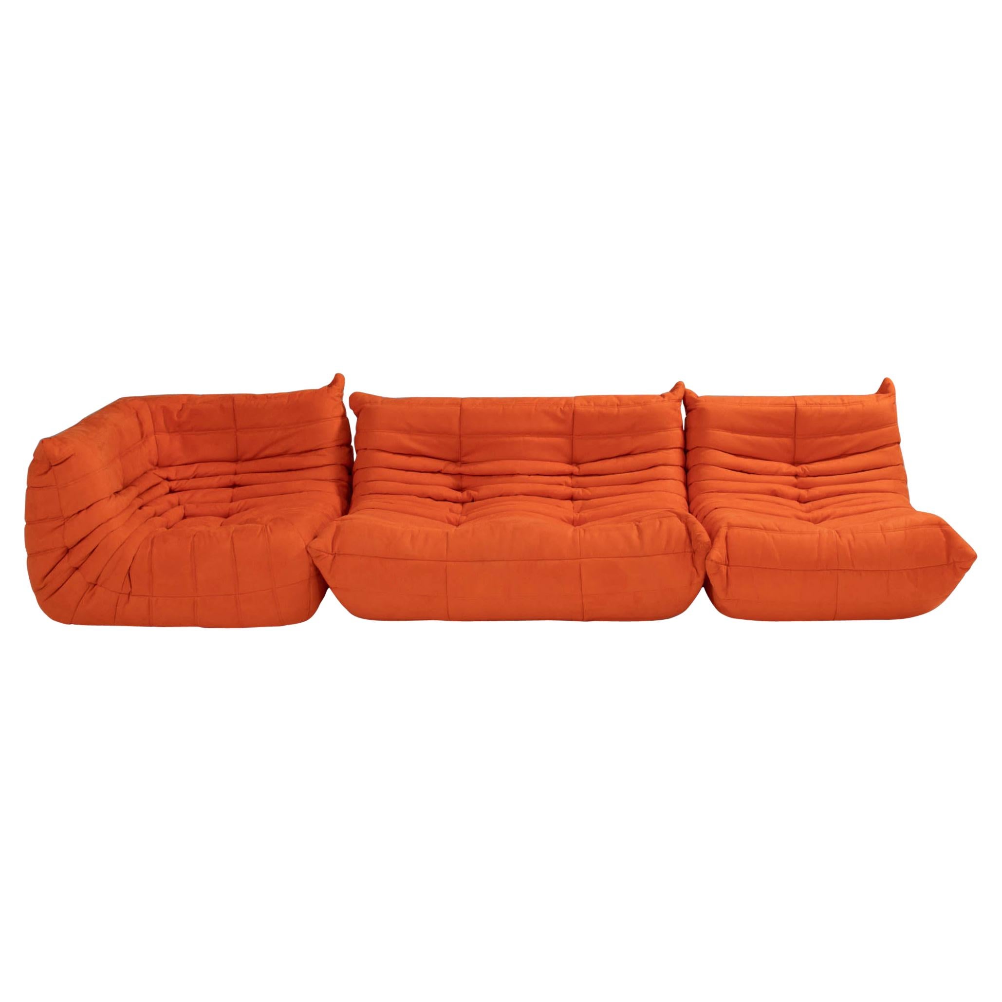 Ligne Roset by Michel Ducaroy Togo Orange Modular Sofa, Set of 3 For Sale  at 1stDibs