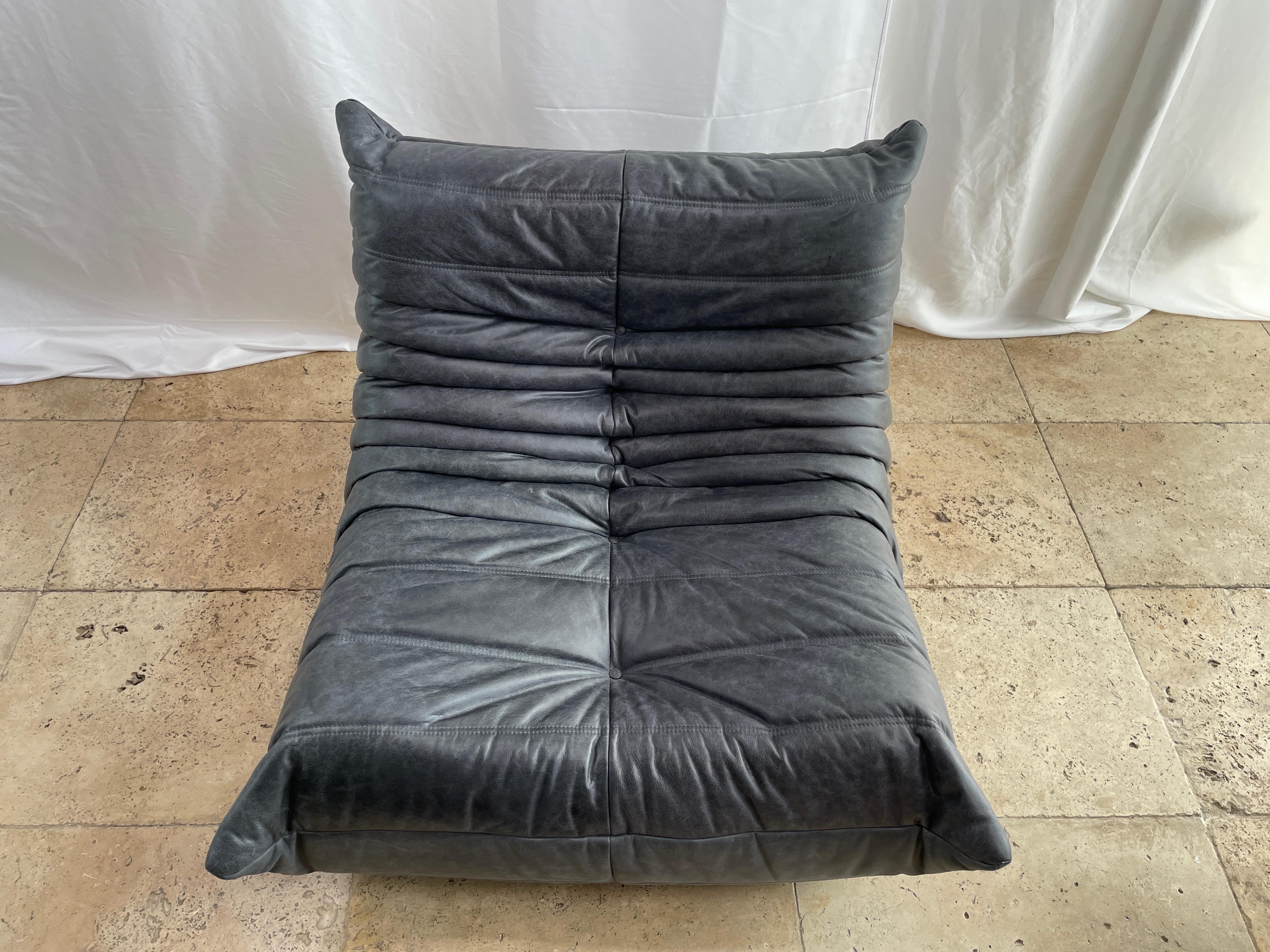 Ligne Roset by Michel Ducaroy Togo Payne Grey Leather Modular Sofa Set of 5 4