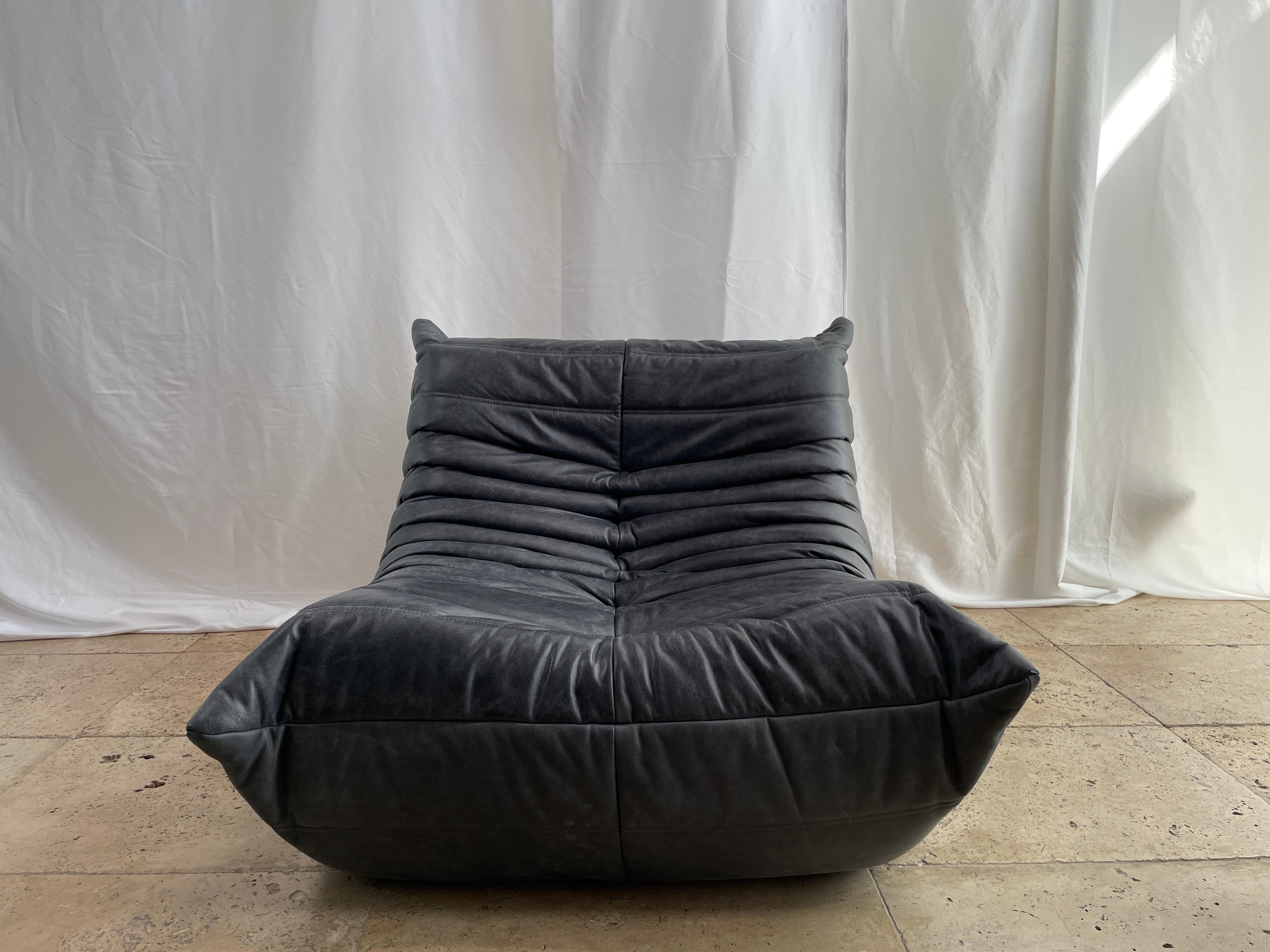 Ligne Roset by Michel Ducaroy Togo Payne Grey Leather Modular Sofa Set of 5 5
