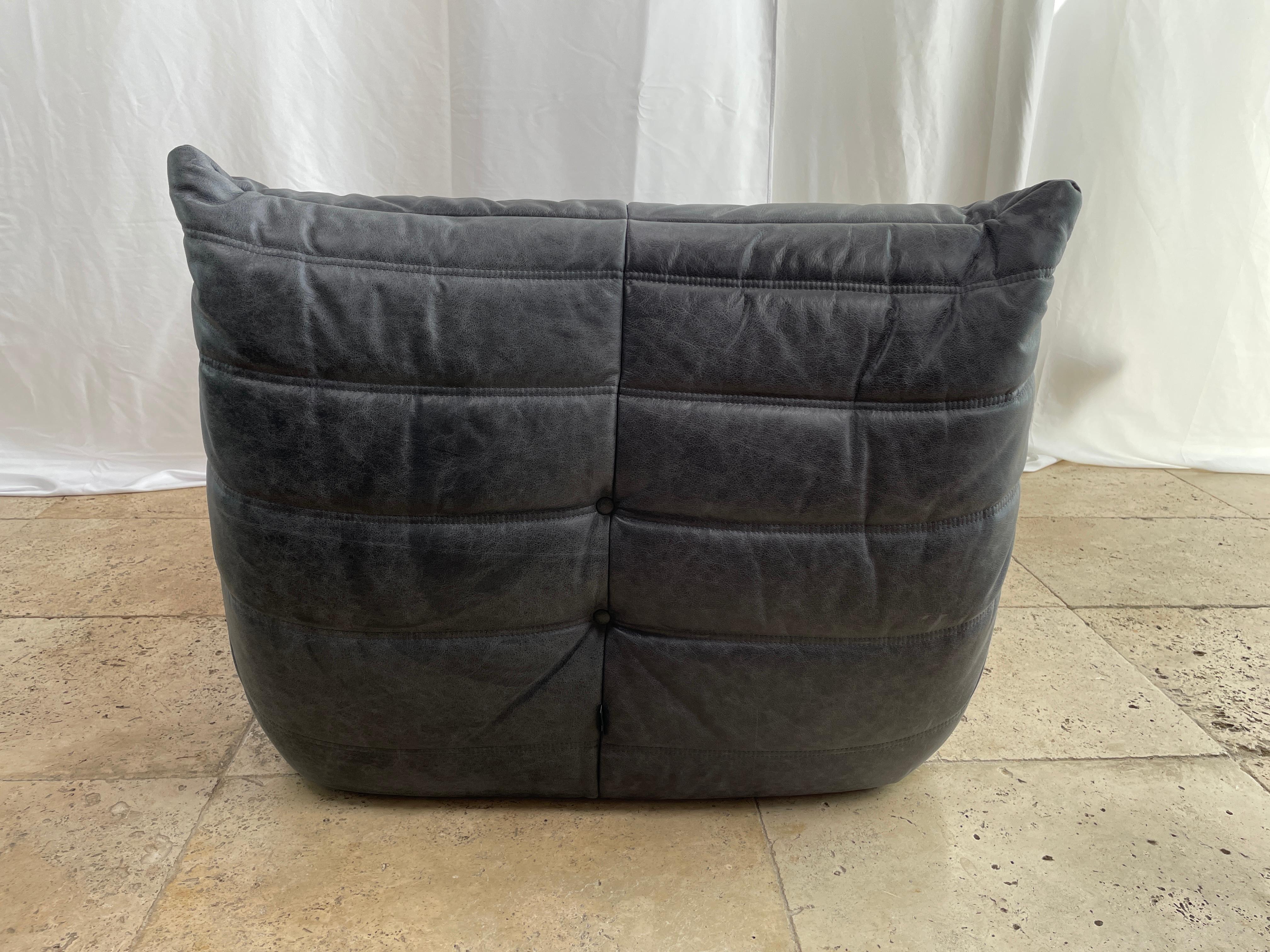 Ligne Roset by Michel Ducaroy Togo Payne Grey Leather Modular Sofa Set of 5 6