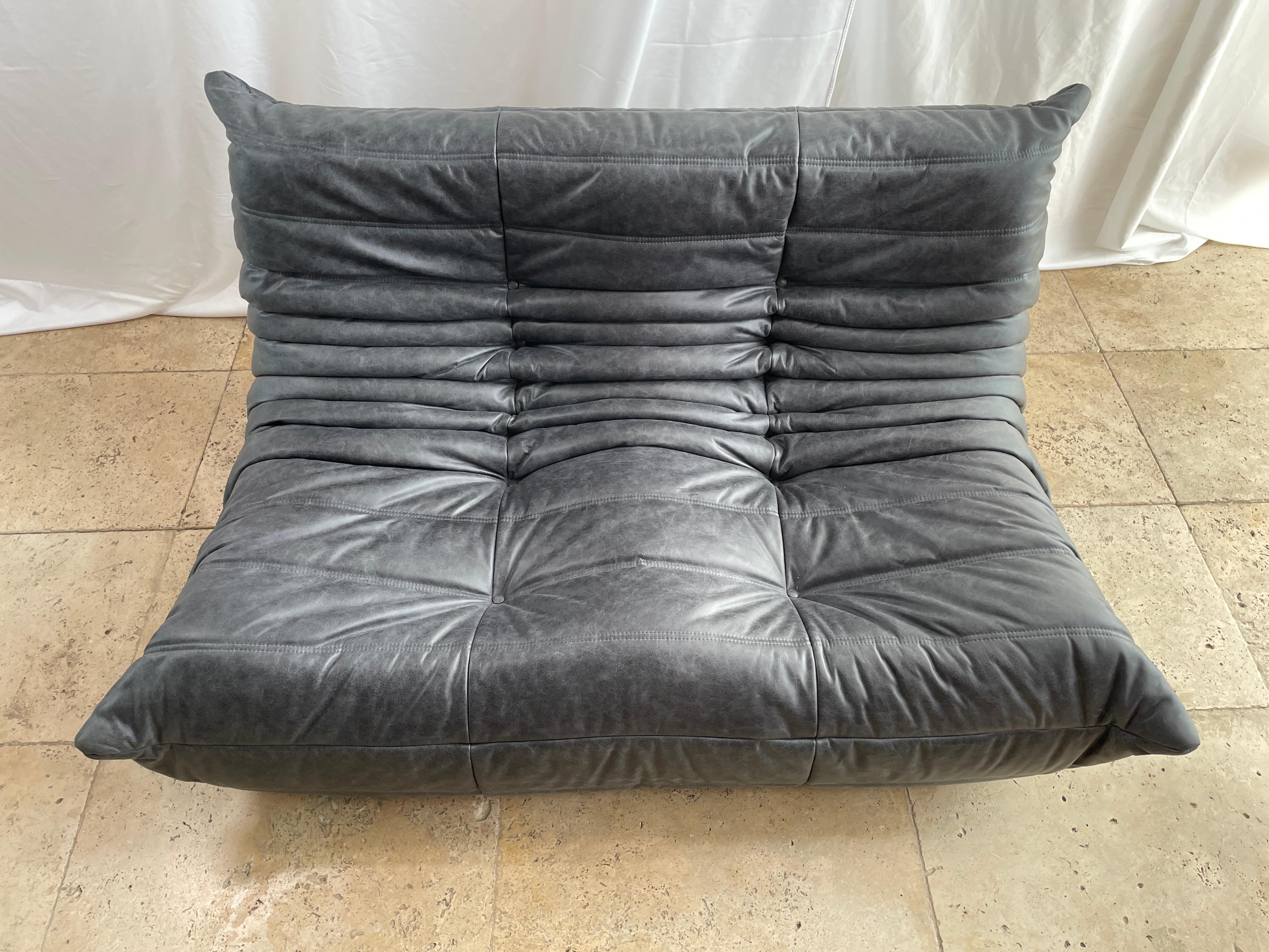Ligne Roset by Michel Ducaroy Togo Payne Grey Leather Modular Sofa Set of 5 7