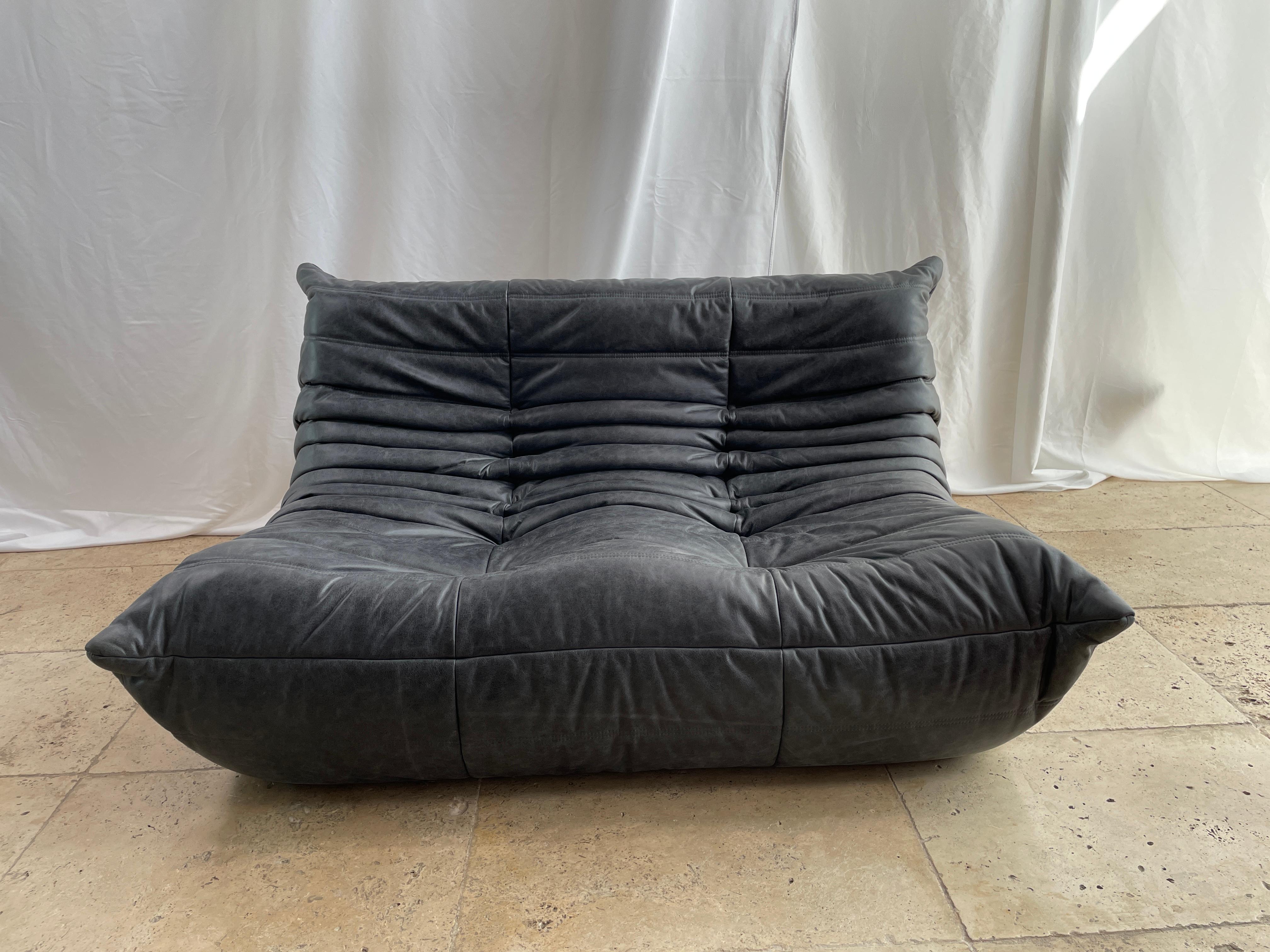 Ligne Roset by Michel Ducaroy Togo Payne Grey Leather Modular Sofa Set of 5 8