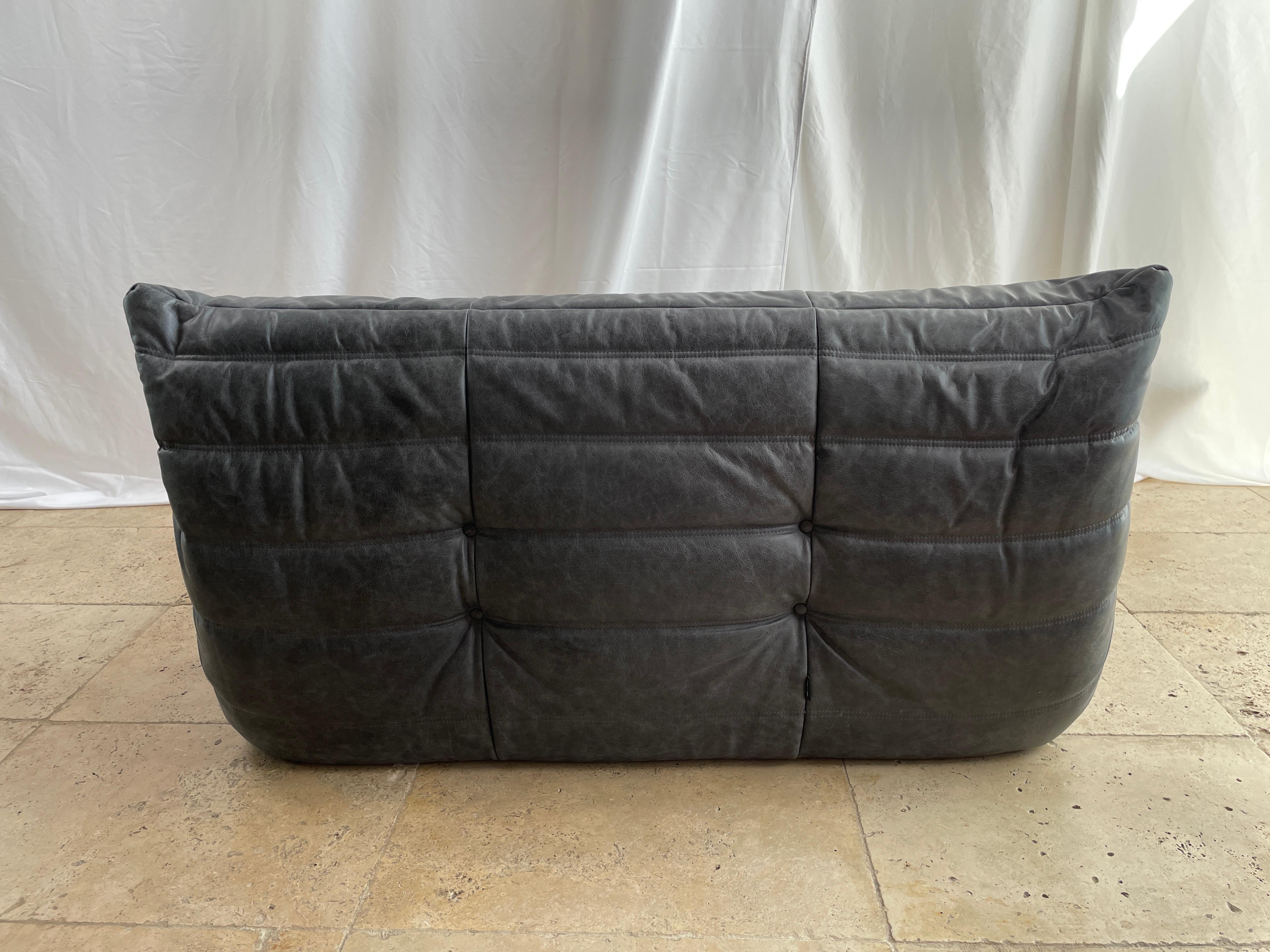 Ligne Roset by Michel Ducaroy Togo Payne Grey Leather Modular Sofa Set of 5 9