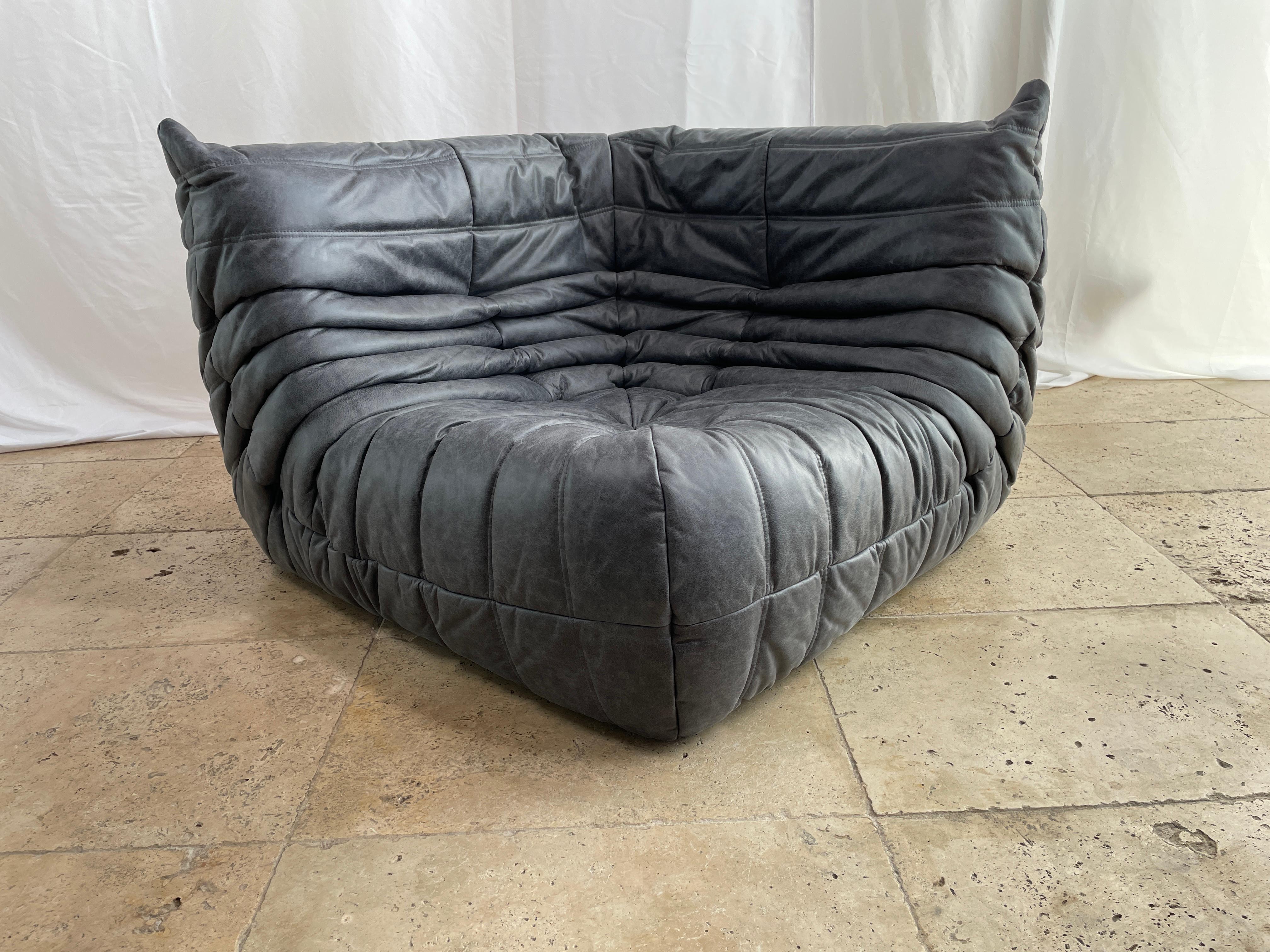 Ligne Roset by Michel Ducaroy Togo Payne Grey Leather Modular Sofa Set of 5 11