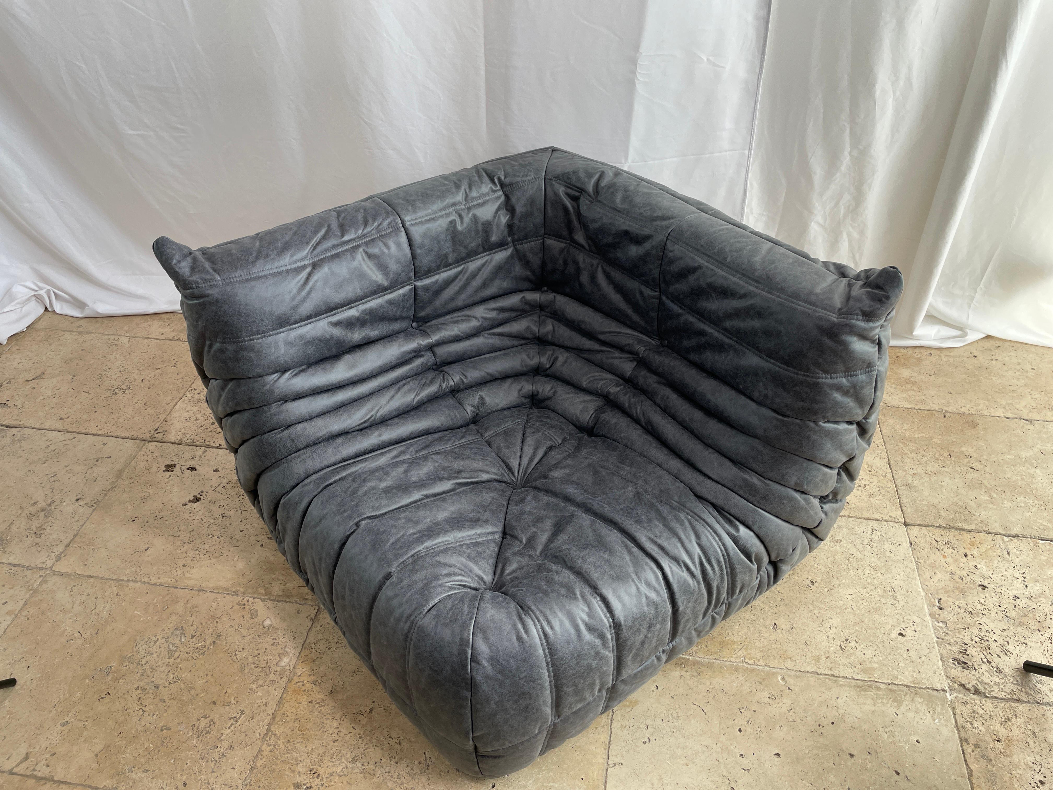 Ligne Roset by Michel Ducaroy Togo Payne Grey Leather Modular Sofa Set of 5 12