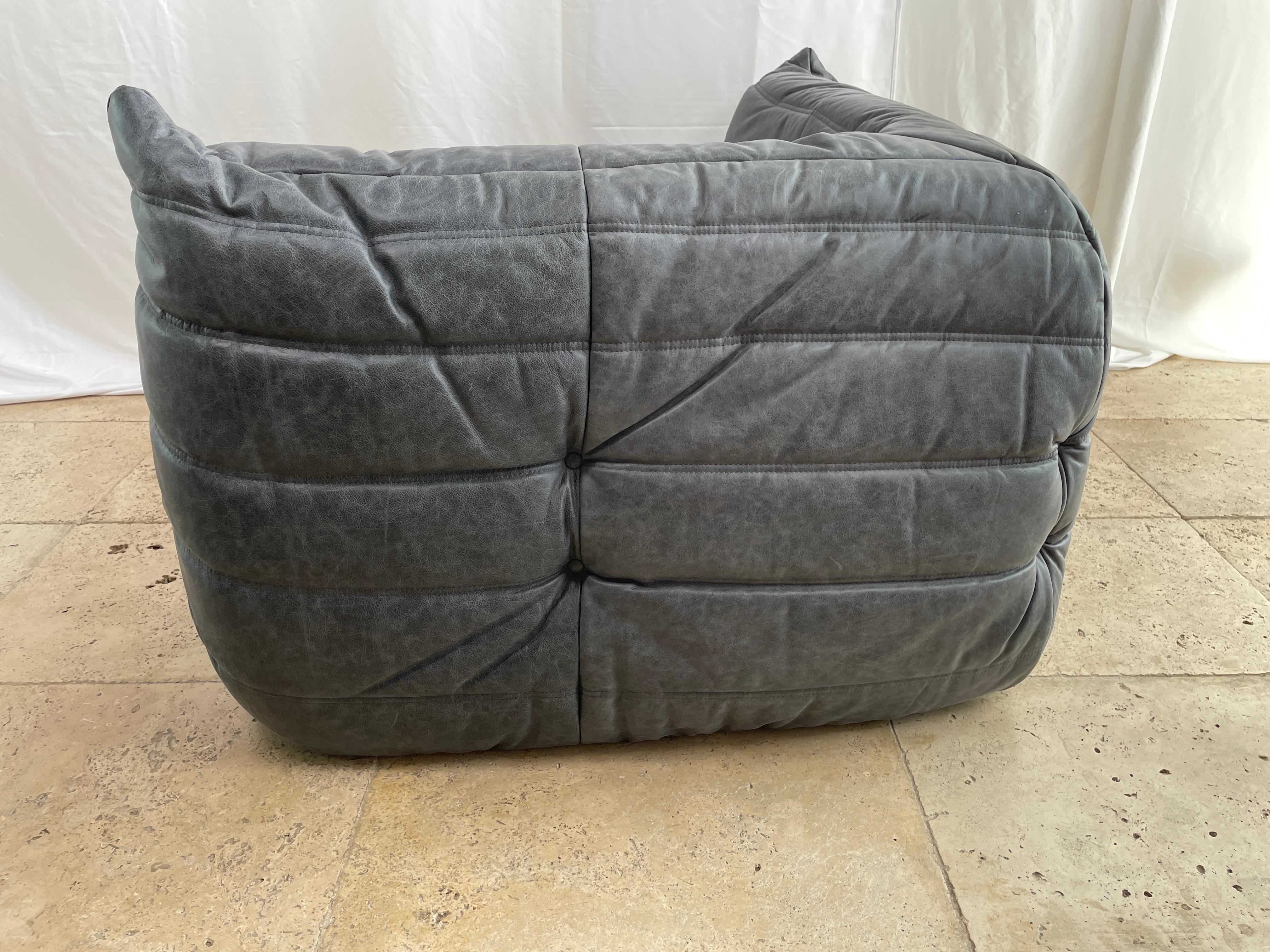 Ligne Roset by Michel Ducaroy Togo Payne Grey Leather Modular Sofa Set of 5 13