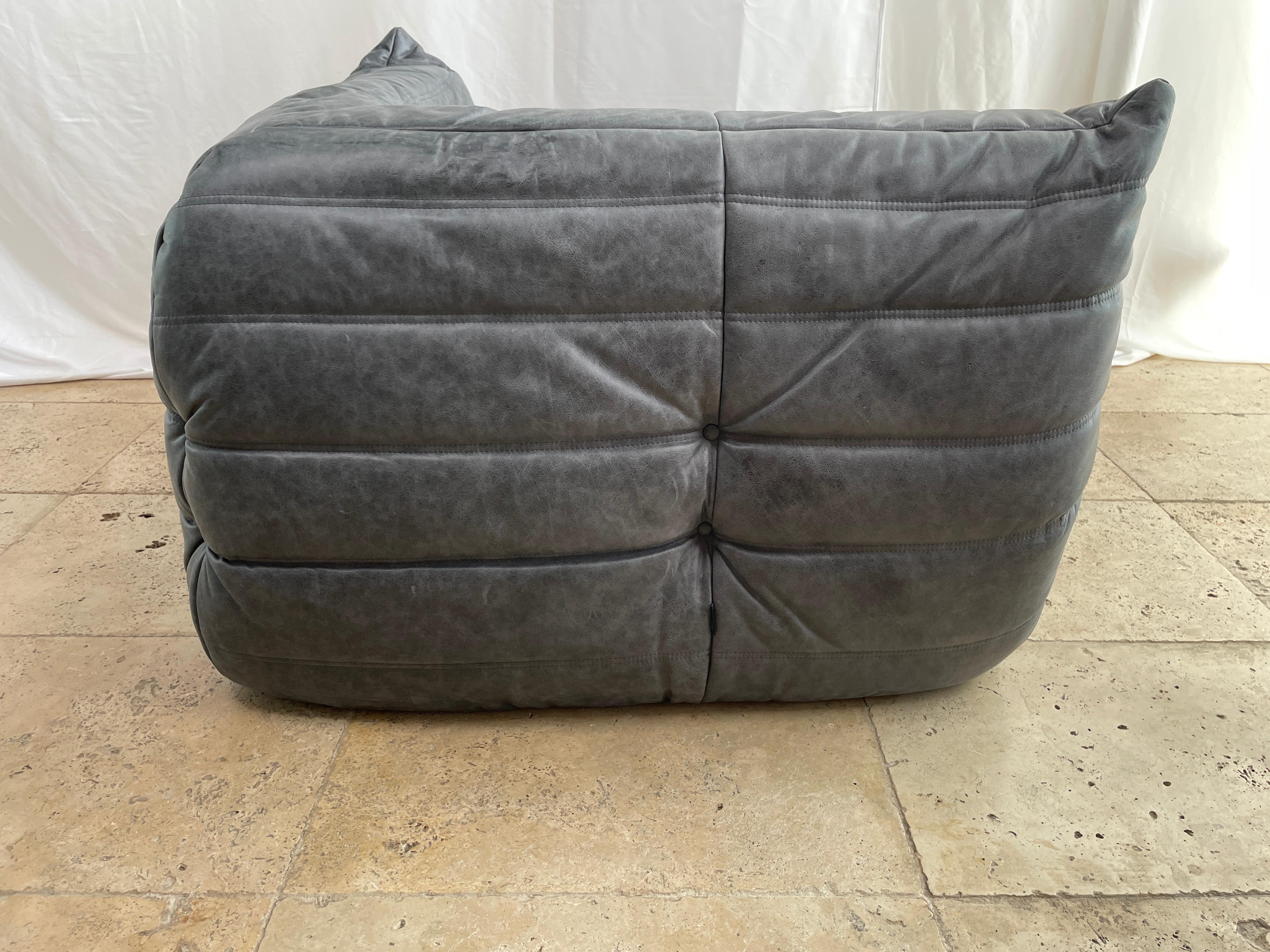 Ligne Roset by Michel Ducaroy Togo Payne Grey Leather Modular Sofa Set of 5 14