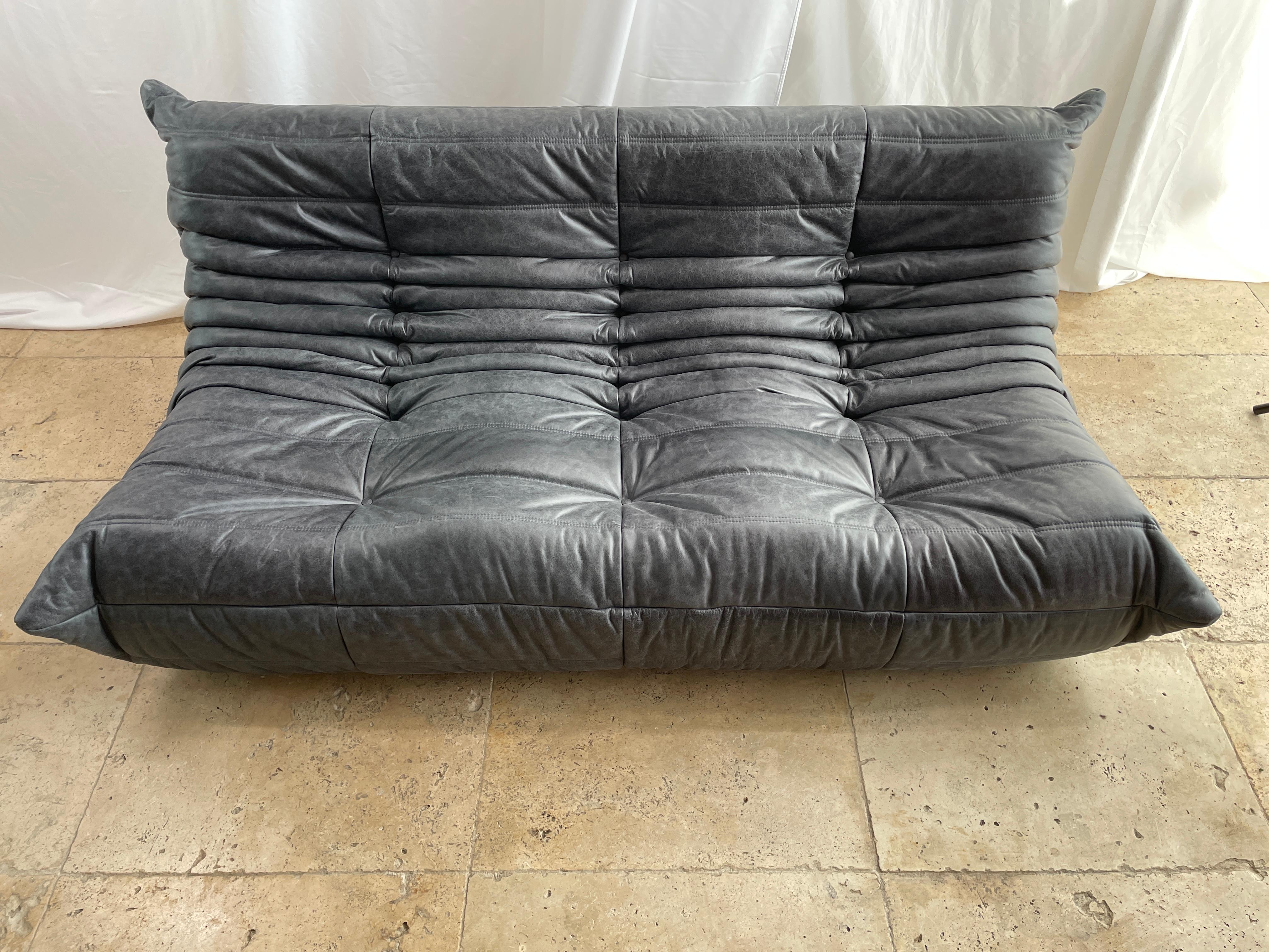 Mid-Century Modern Ligne Roset by Michel Ducaroy Togo Payne Grey Leather Modular Sofa Set of 5