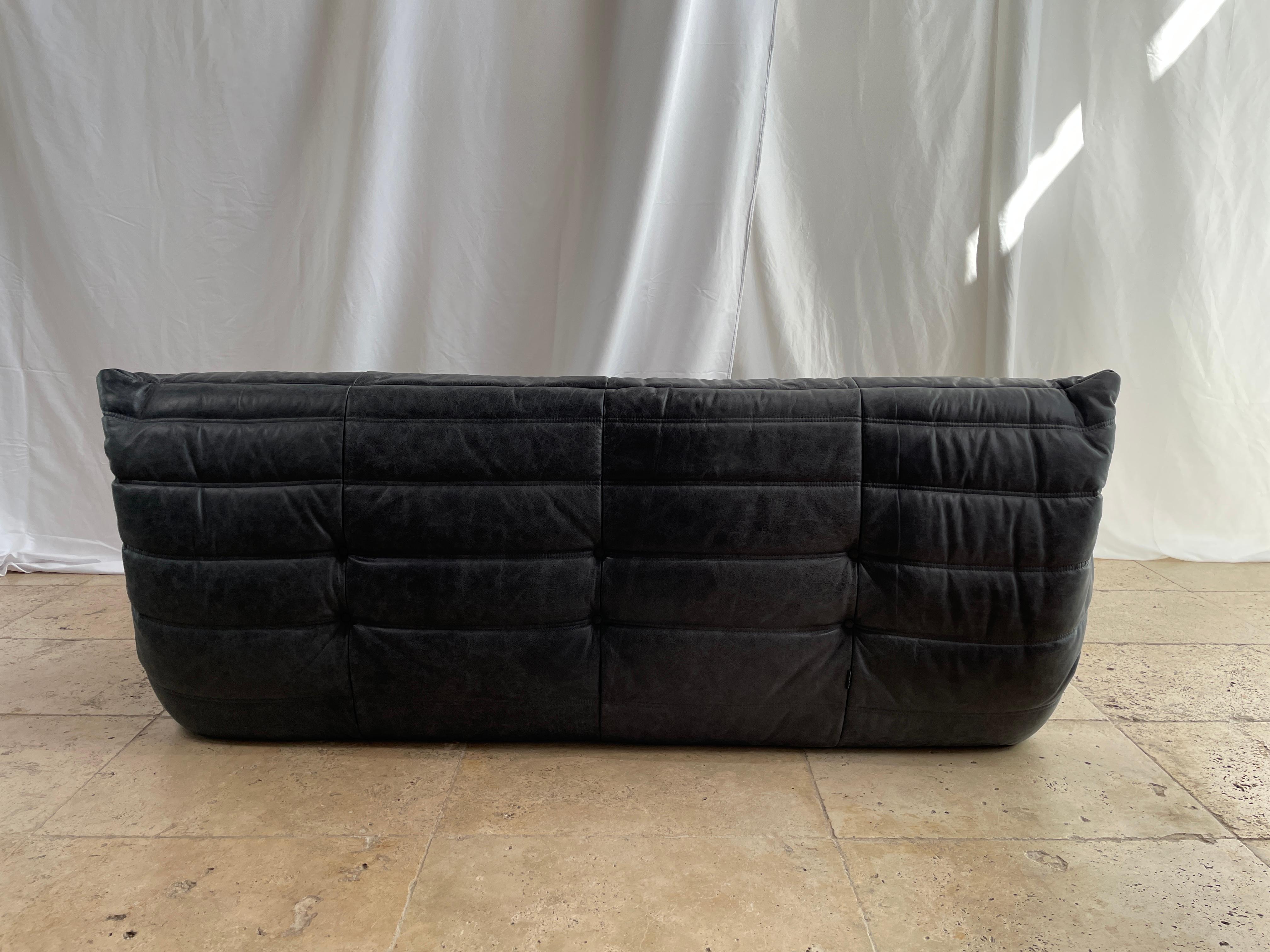Ligne Roset by Michel Ducaroy Togo Payne Grey Leather Modular Sofa Set of 5 In Good Condition In Malibu, US