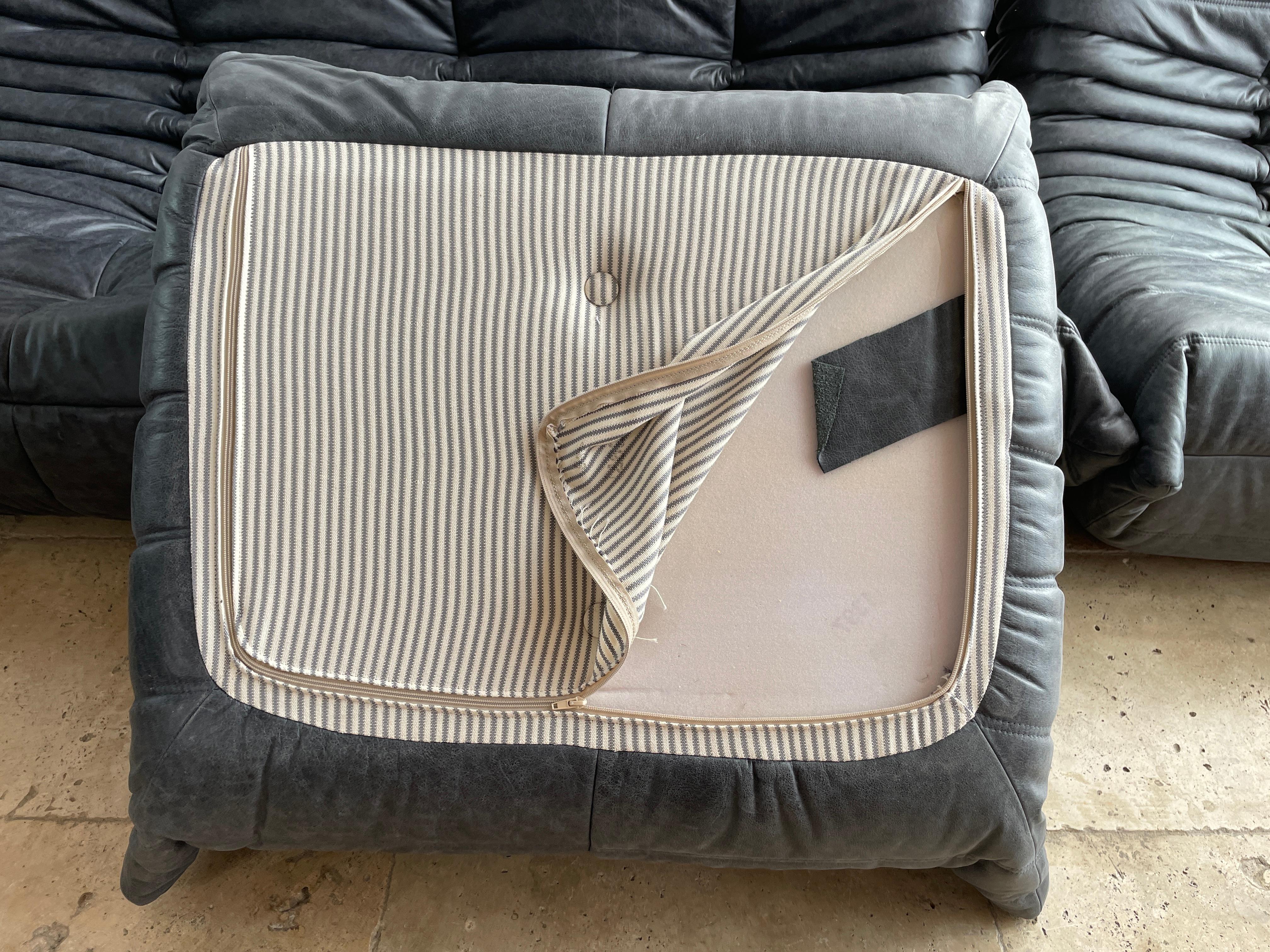 Ligne Roset by Michel Ducaroy Togo Payne Grey Leather Modular Sofa Set of 5 2