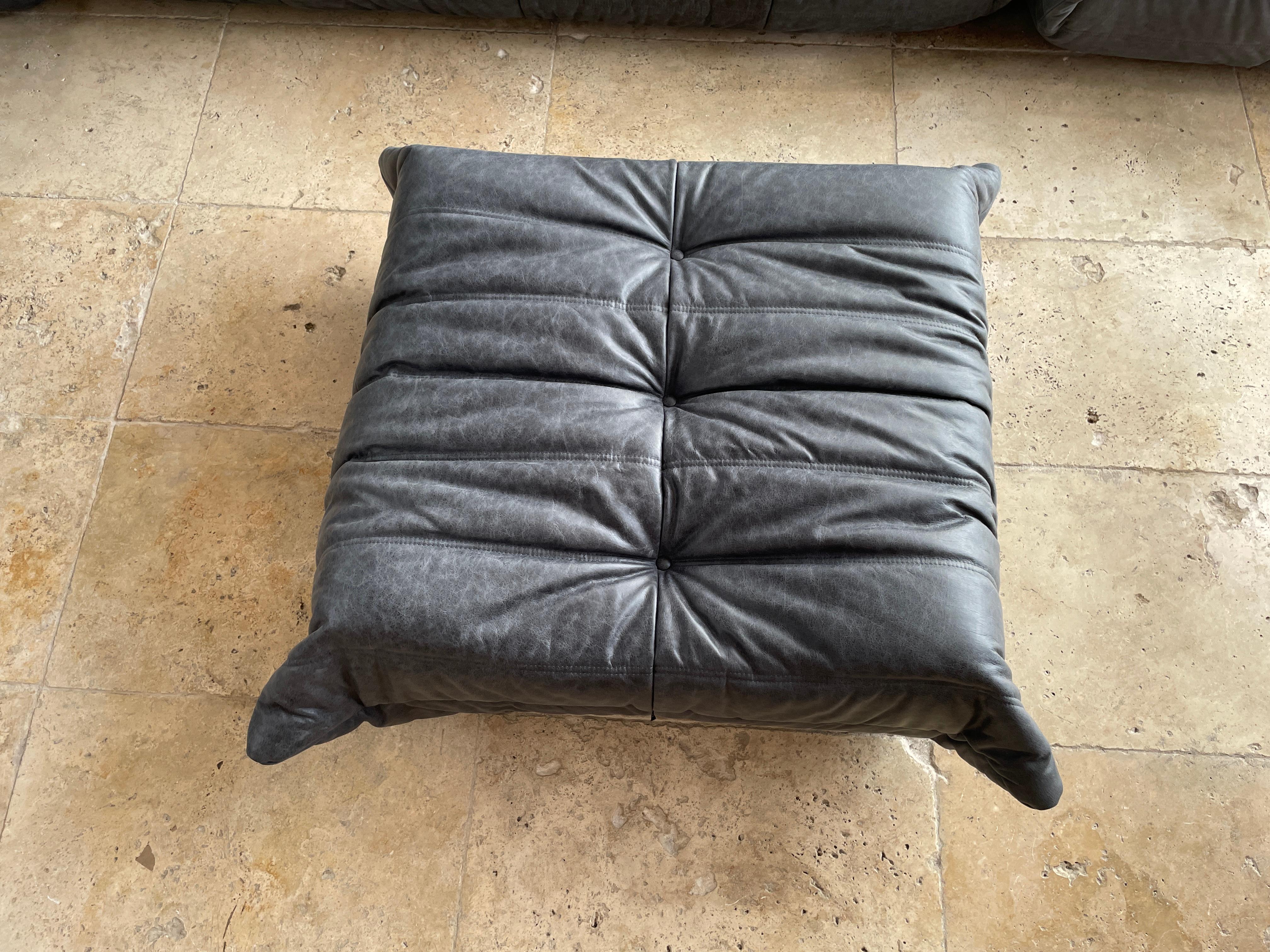 Ligne Roset by Michel Ducaroy Togo Payne Grey Leather Modular Sofa Set of 5 3