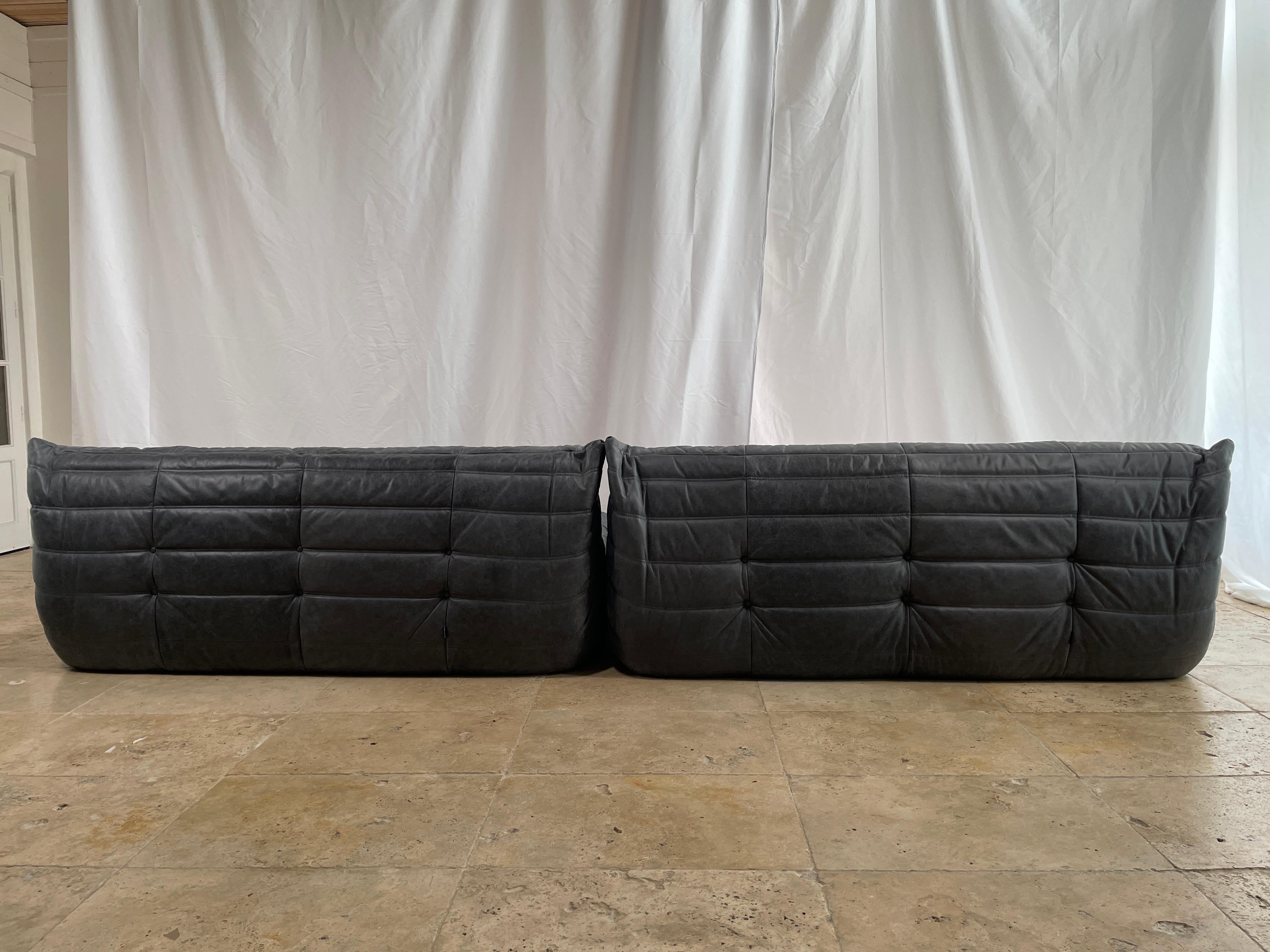 Ligne Roset by Michel Ducaroy Togo Payne Grey Leather Modular Sofa Set of 6 4