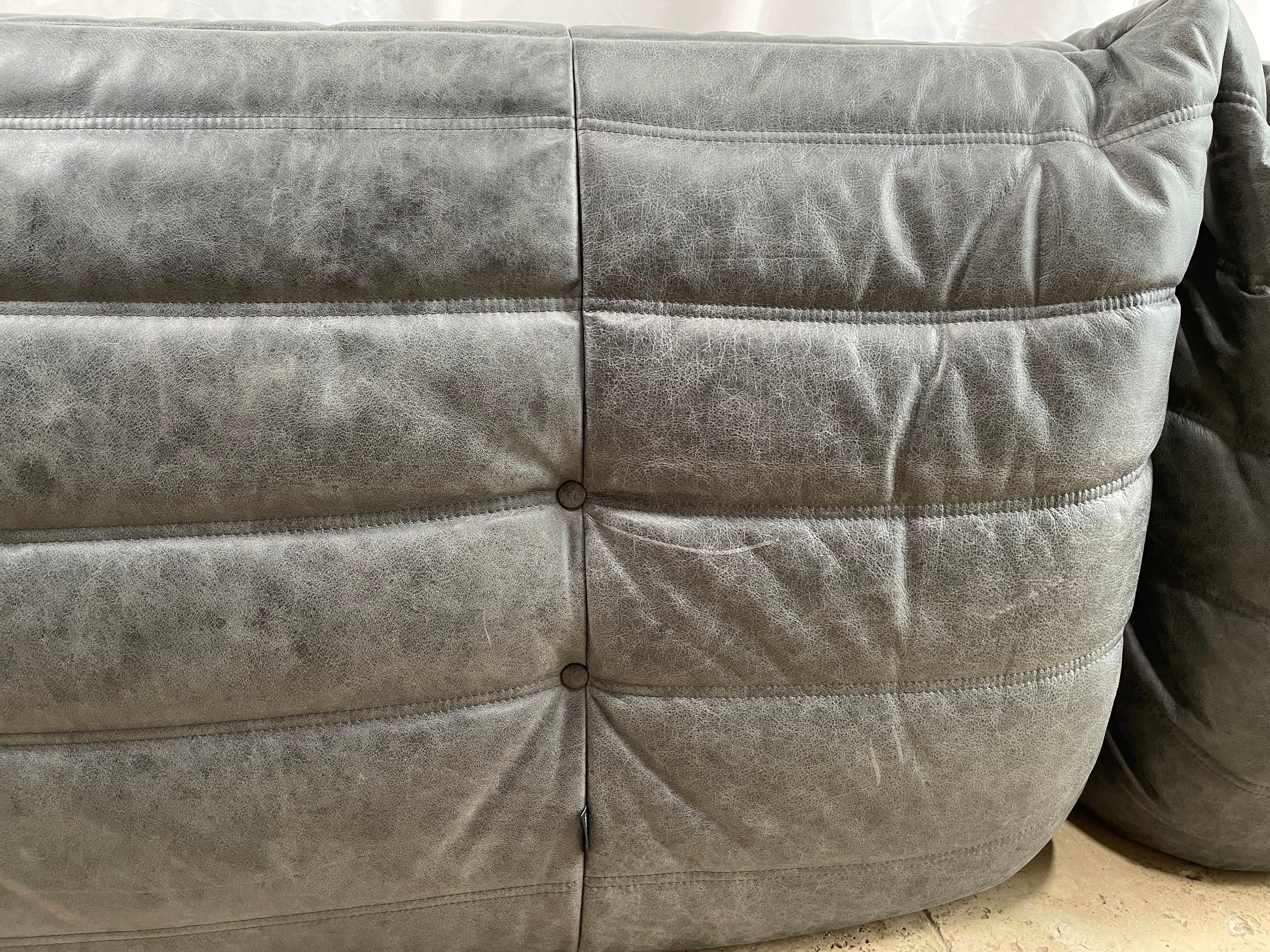 Ligne Roset by Michel Ducaroy Togo Payne Grey Leather Modular Sofa Set of 6 8
