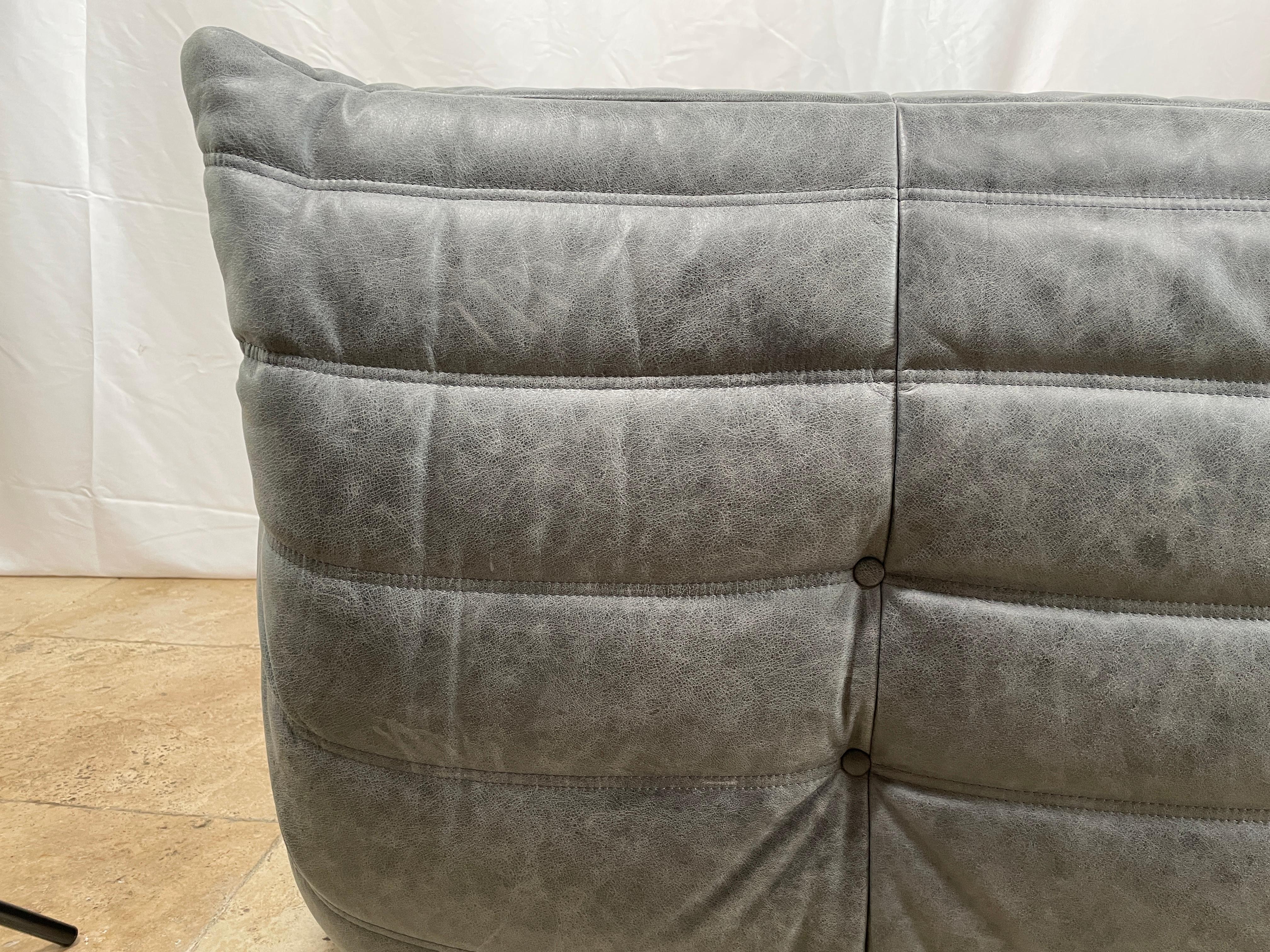 Ligne Roset by Michel Ducaroy Togo Payne Grey Leather Modular Sofa Set of 6 9