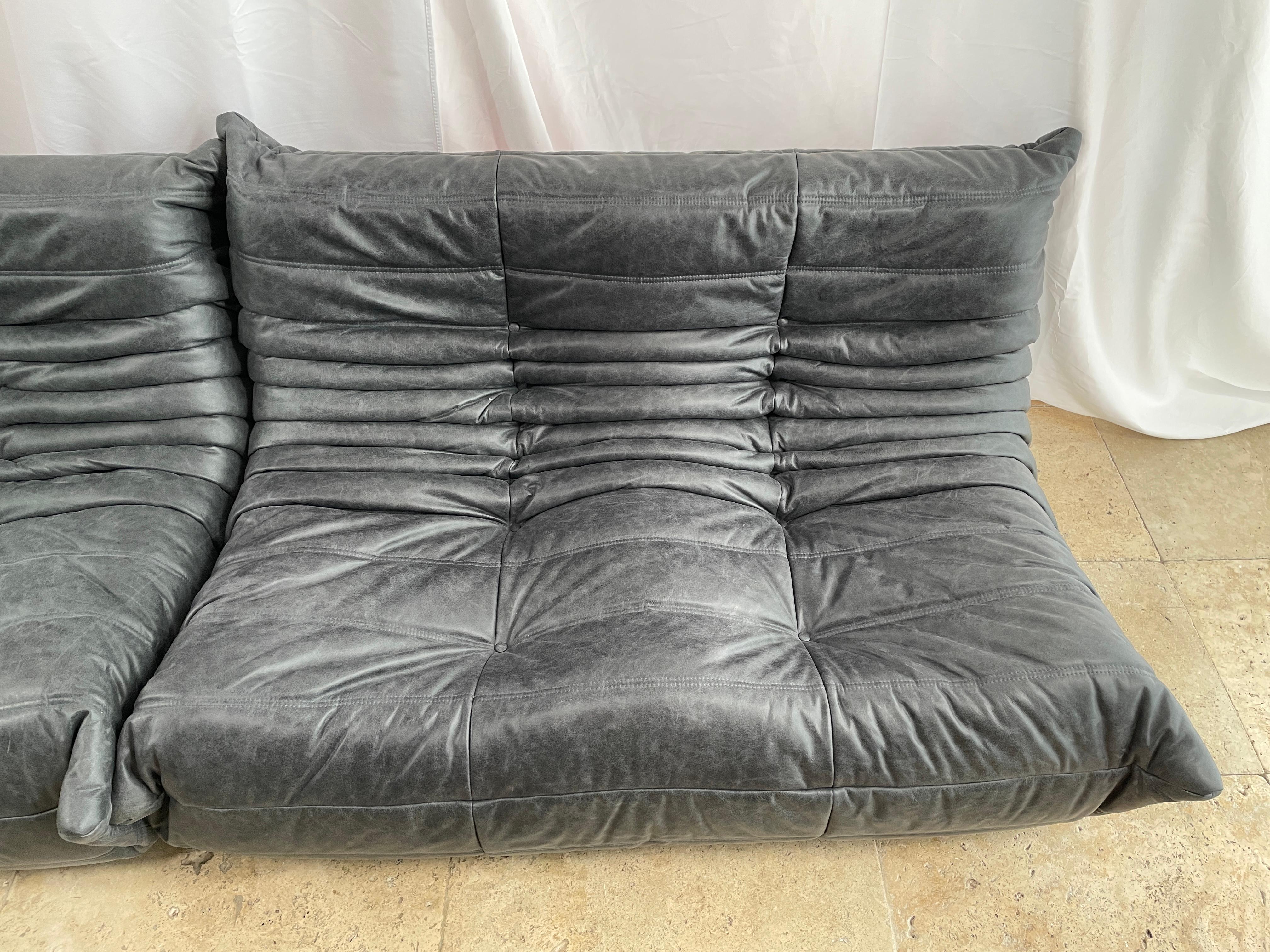 Ligne Roset by Michel Ducaroy Togo Payne Grey Leather Modular Sofa Set ...