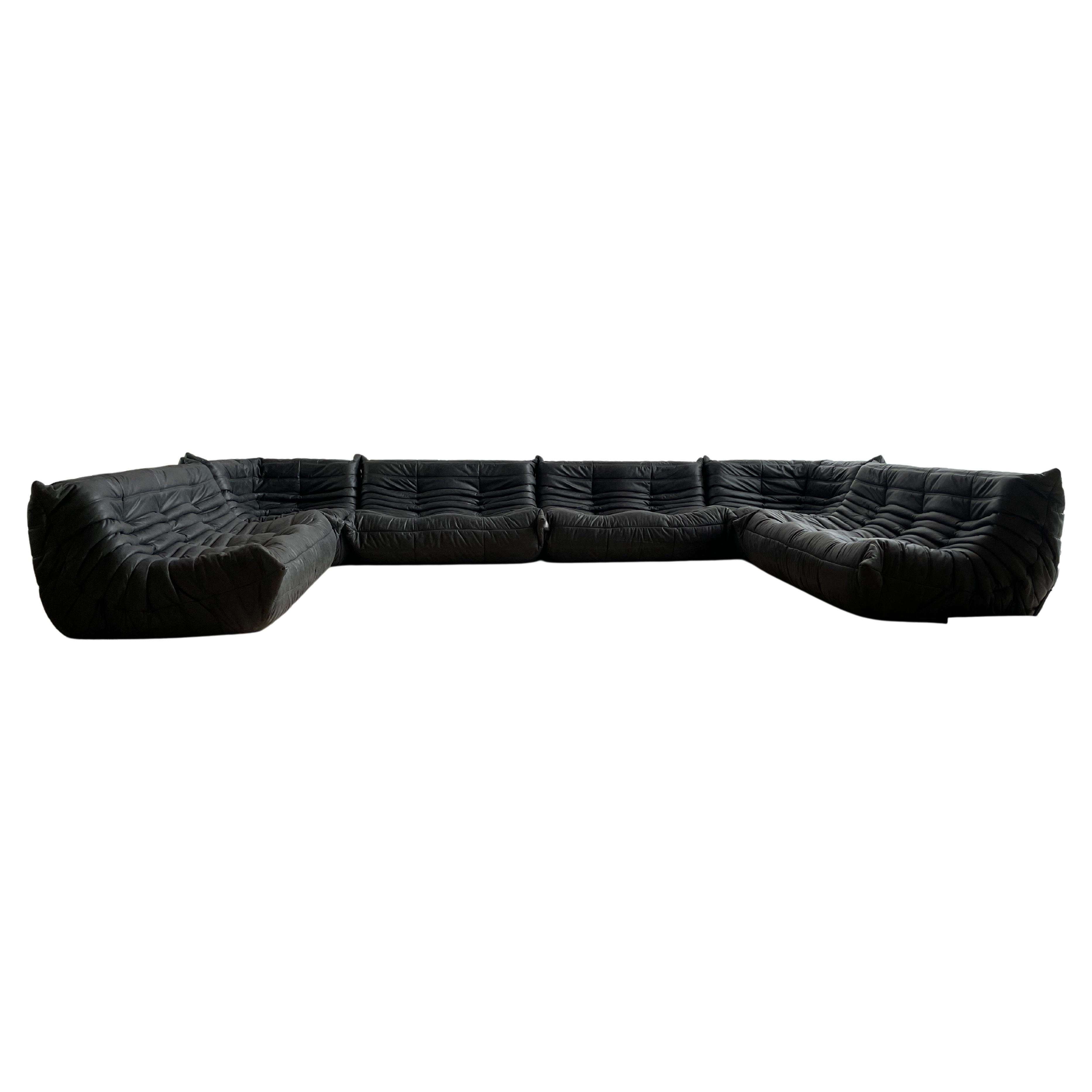 Ligne Roset by Michel Ducaroy Togo Payne Grey Leather Modular Sofa Set of 6
