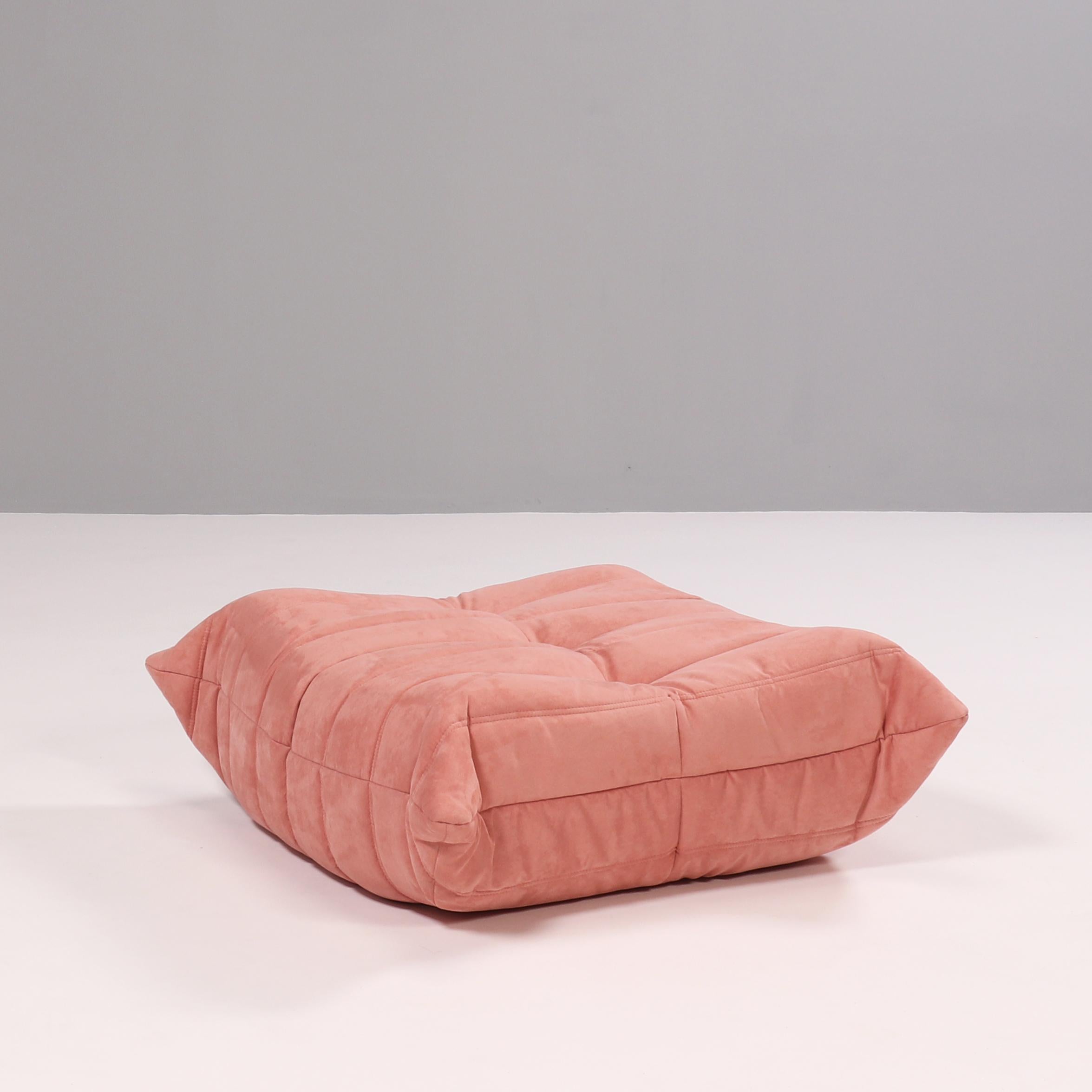 Mid-Century Modern Ligne Roset by Michel Ducaroy Togo Pink Armchair and Footstool, Set of Two