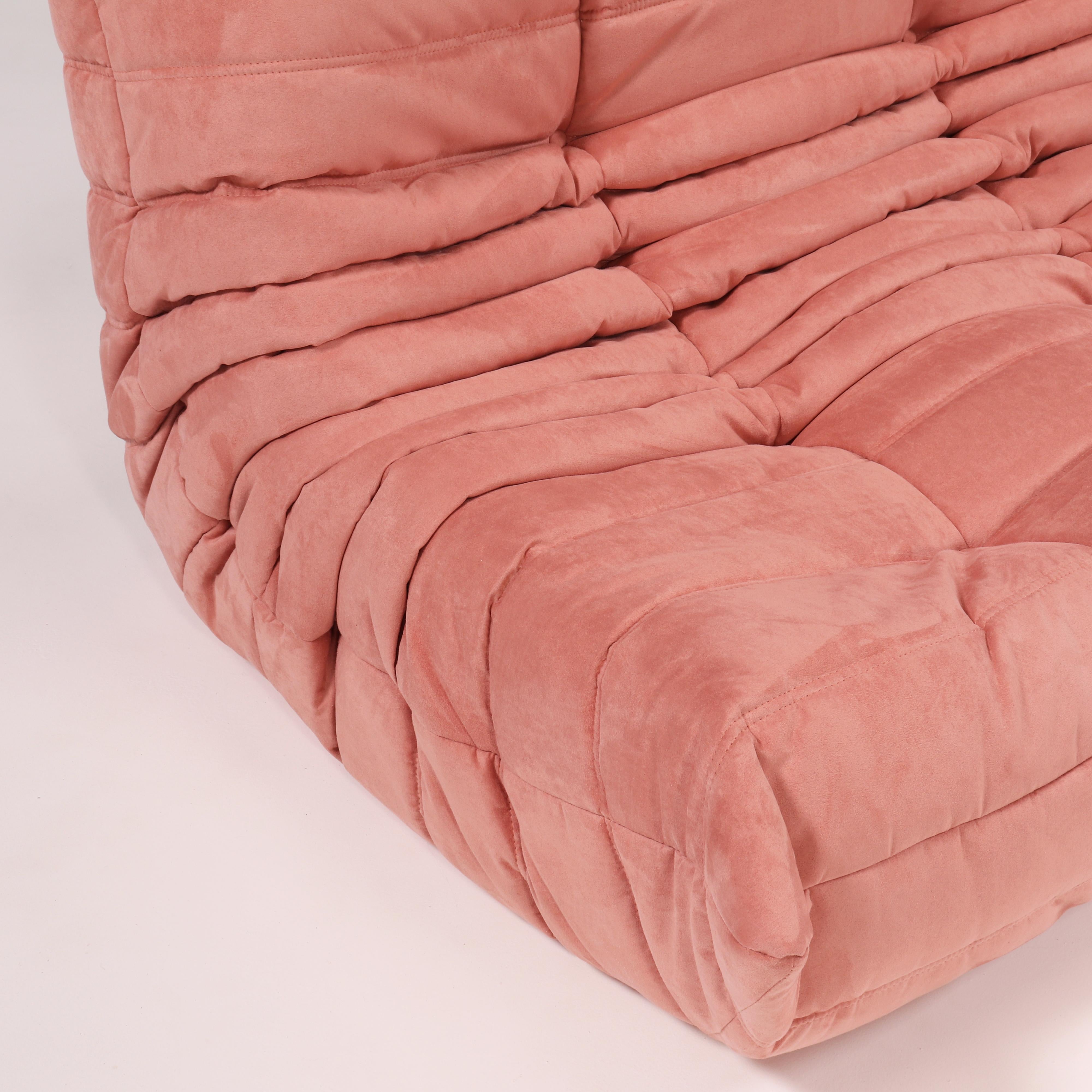 Mid-Century Modern Ligne Roset by Michel Ducaroy Togo Pink Armchair and Footstool, Set of Two