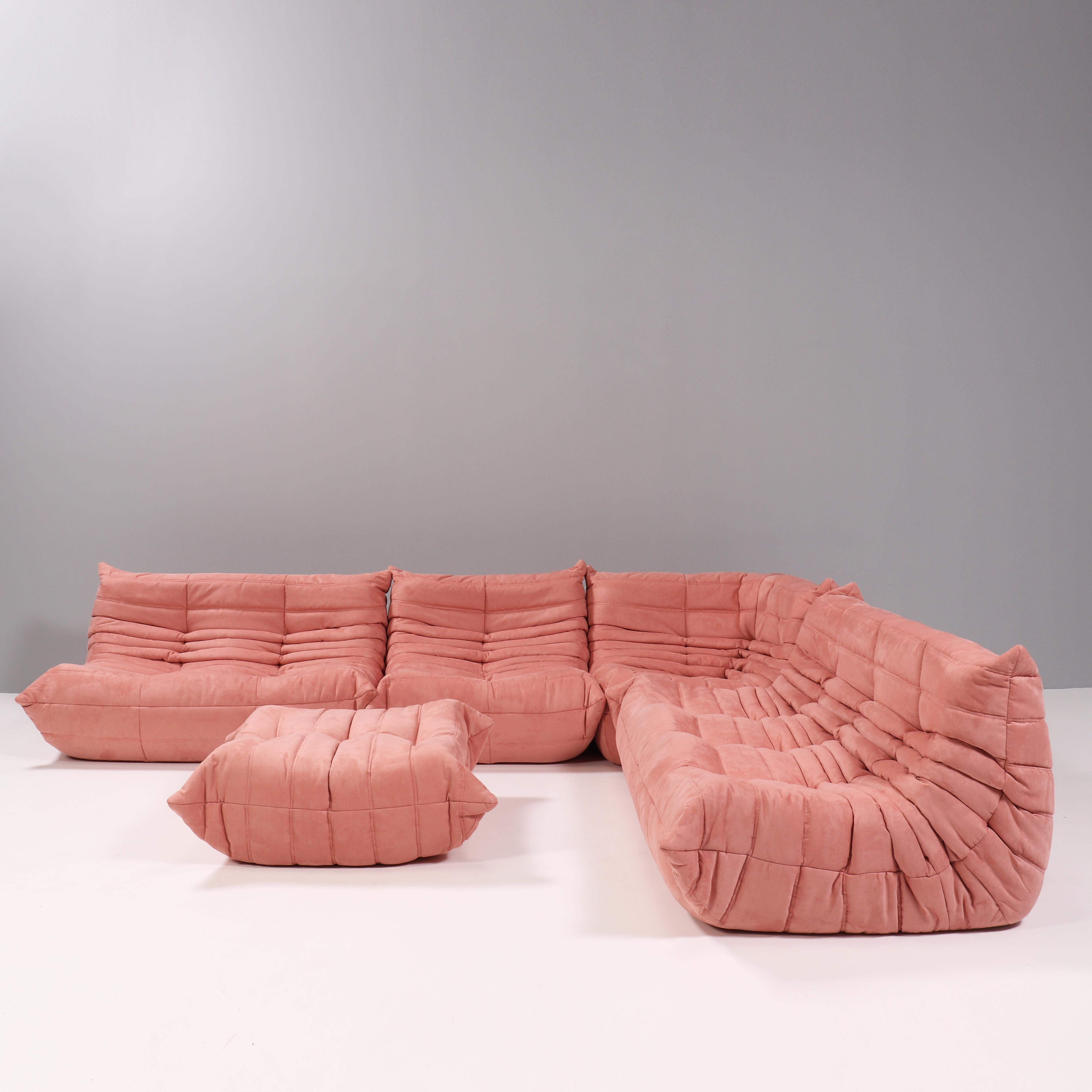 Contemporary Ligne Roset by Michel Ducaroy Togo Pink Armchair and Footstool, Set of Two