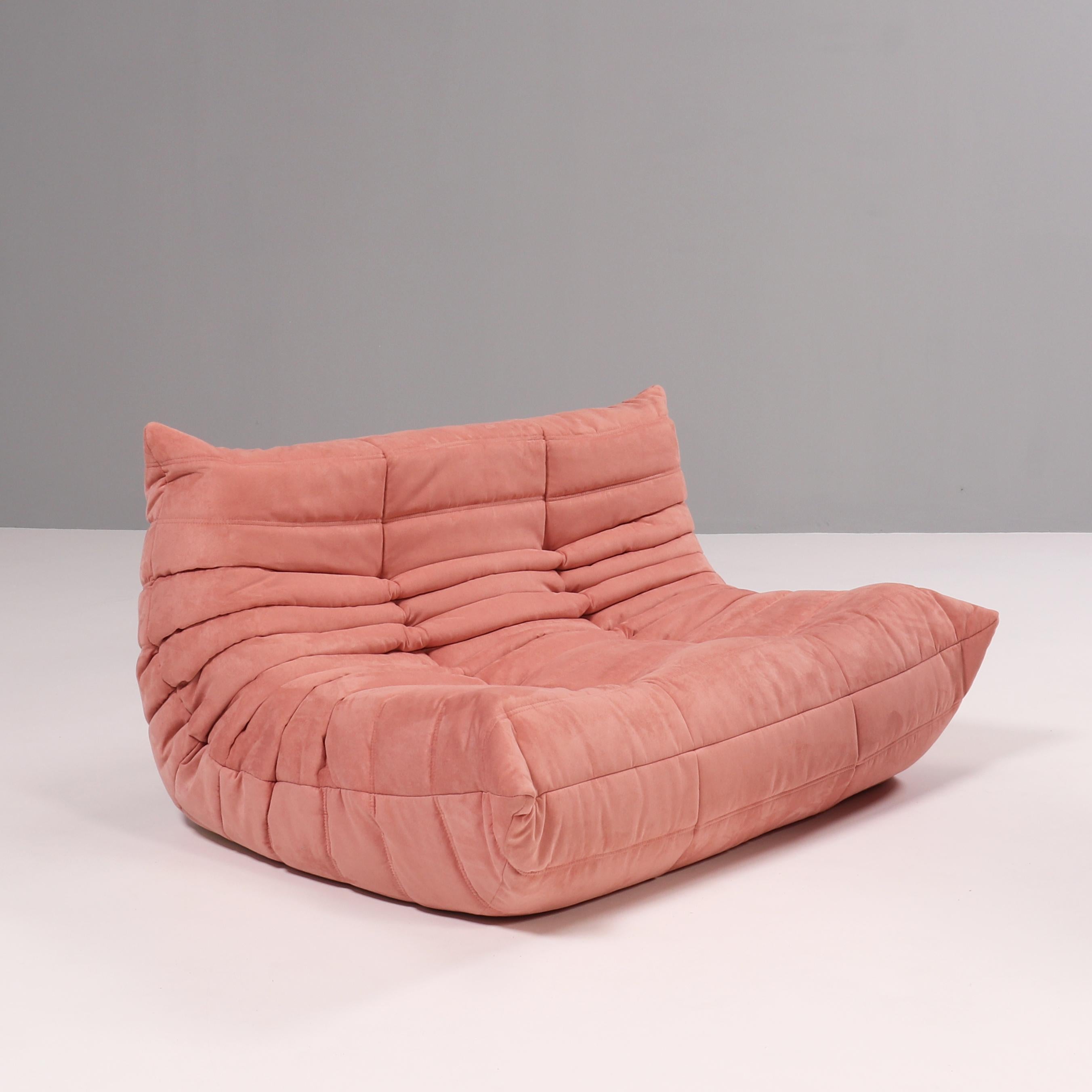 Mid-Century Modern Ligne Roset by Michel Ducaroy Togo Pink Corner Modular Sofa, Set of 3 For Sale