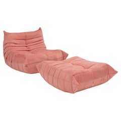Ligne Roset by Michel Ducaroy Togo Pink Fireside Armchair &Footstool, Set of 2