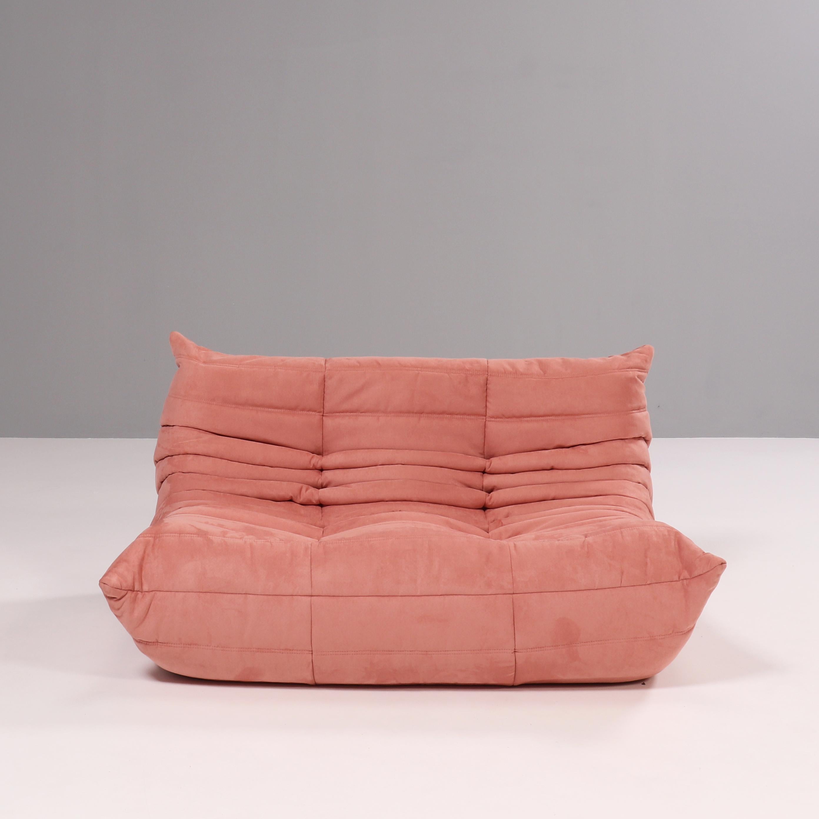 Fabric Ligne Roset by Michel Ducaroy Togo Pink Modular Sofa and Footstool, Set of 3