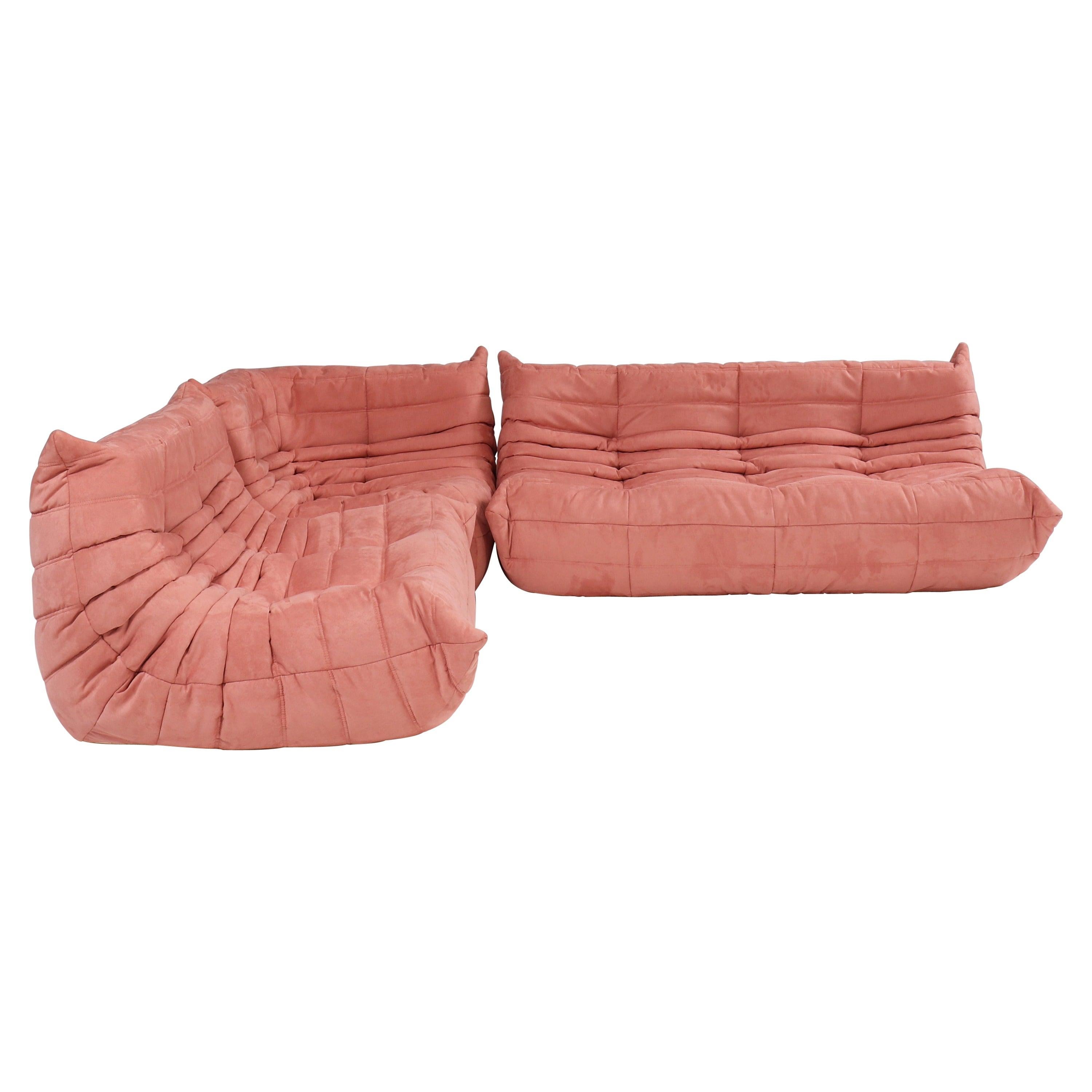 Ligne Roset by Michel Ducaroy Togo Pink Modular Sofa and Footstool, Set of 3