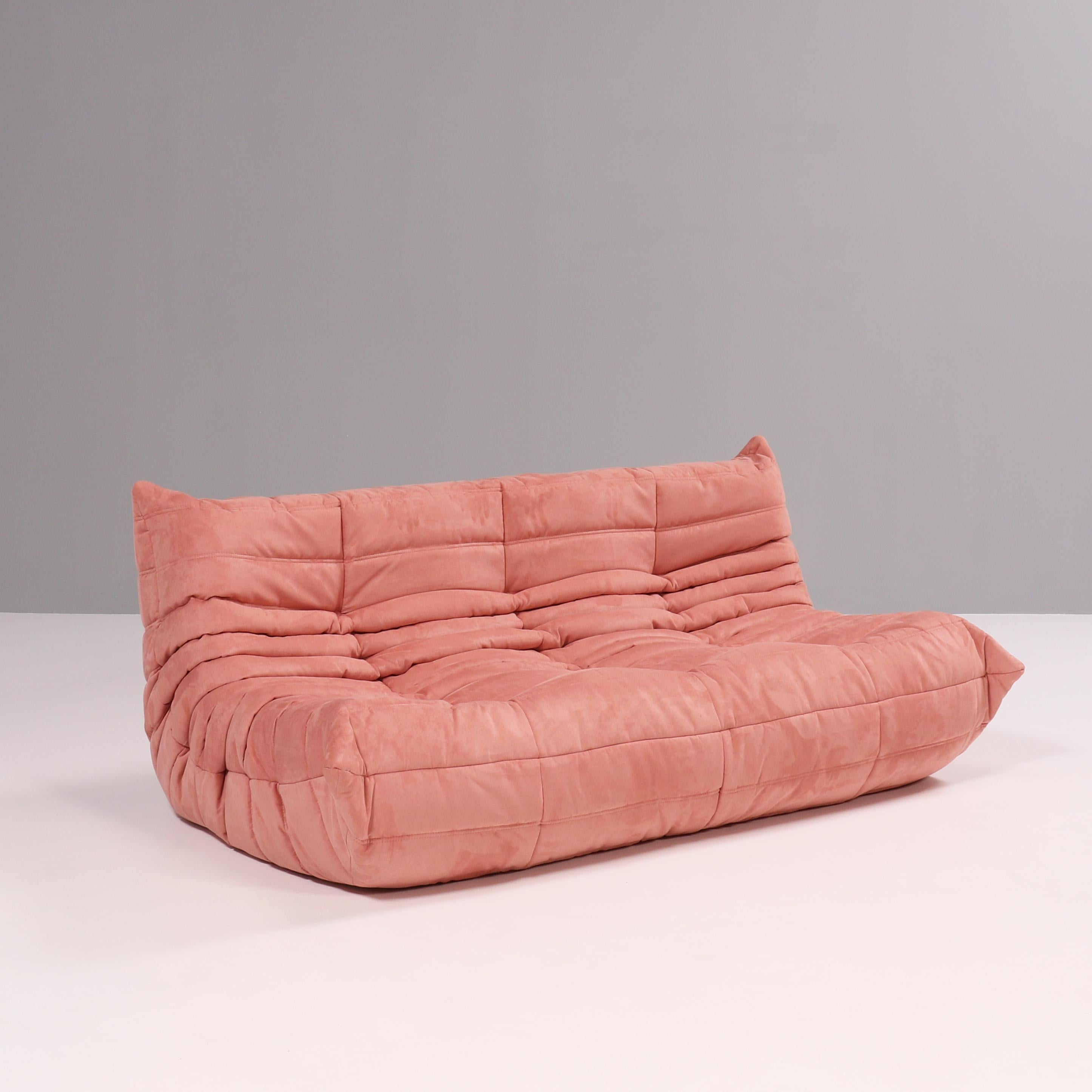 Late 20th Century Ligne Roset by Michel Ducaroy Togo Pink Modular Sofa and Footstool, Set of 4