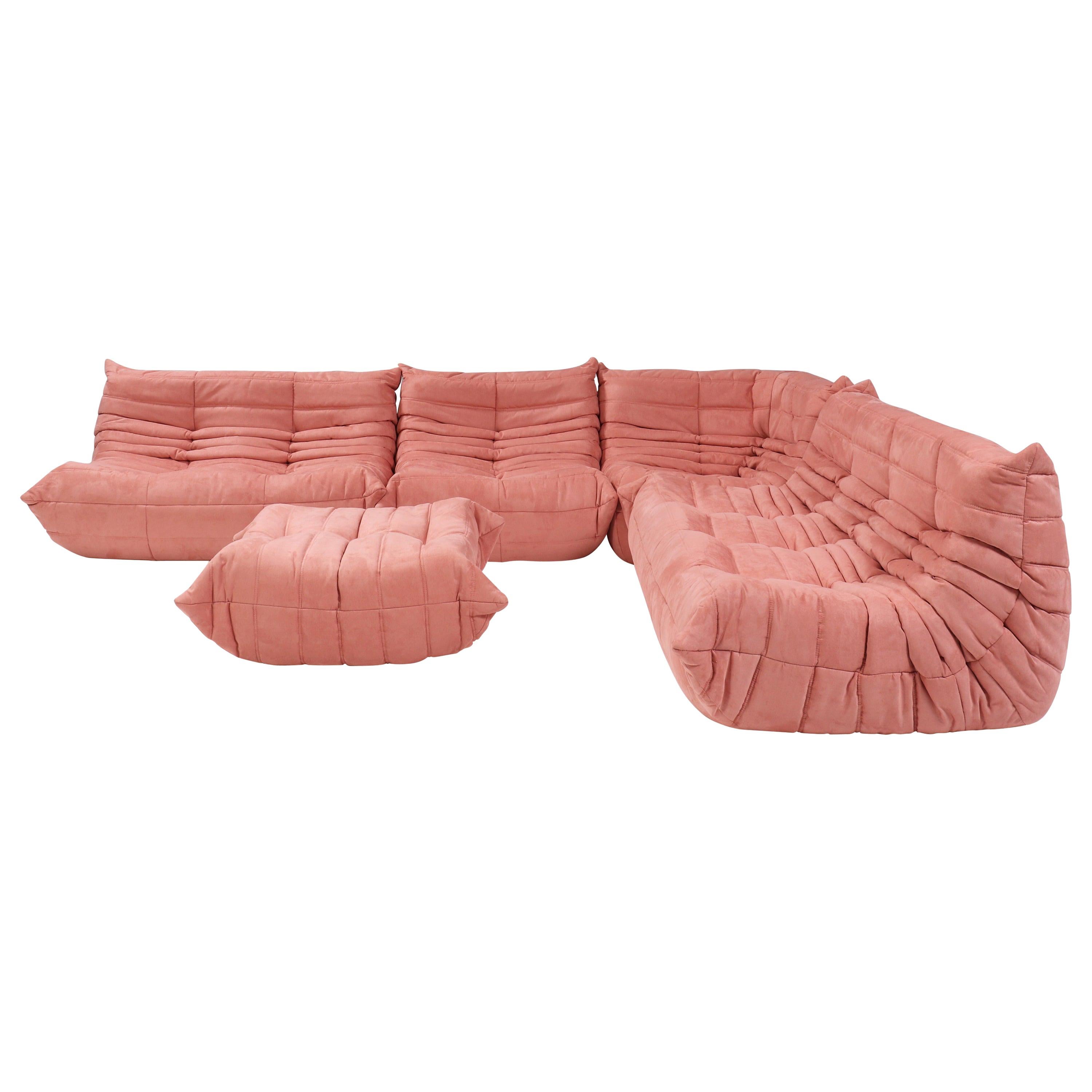 Ligne Roset by Michel Ducaroy Togo Pink Modular Sofa and Footstool, Set of 5