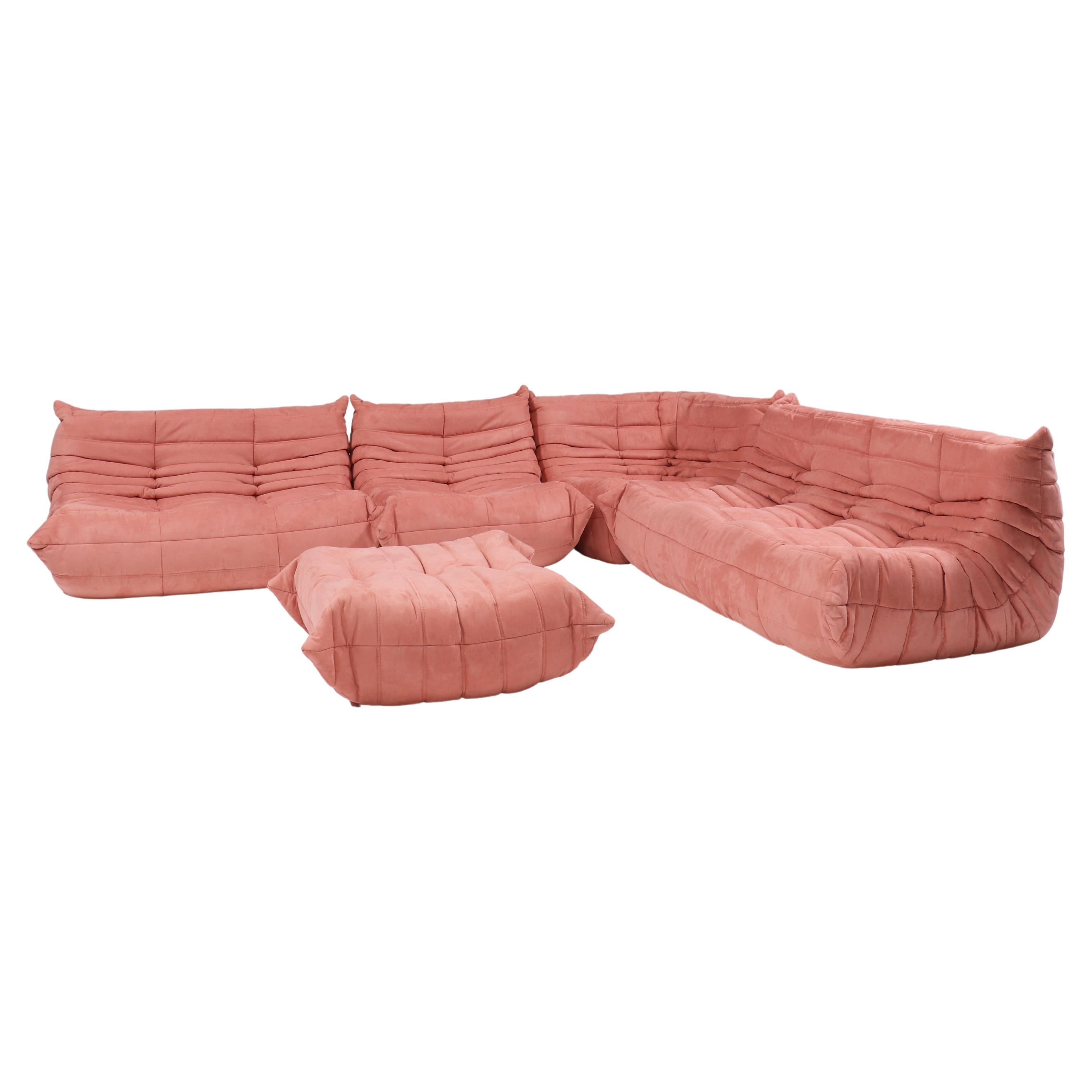 Ligne Roset by Michel Ducaroy Togo Pink Modular Sofa and Footstool, Set of 5