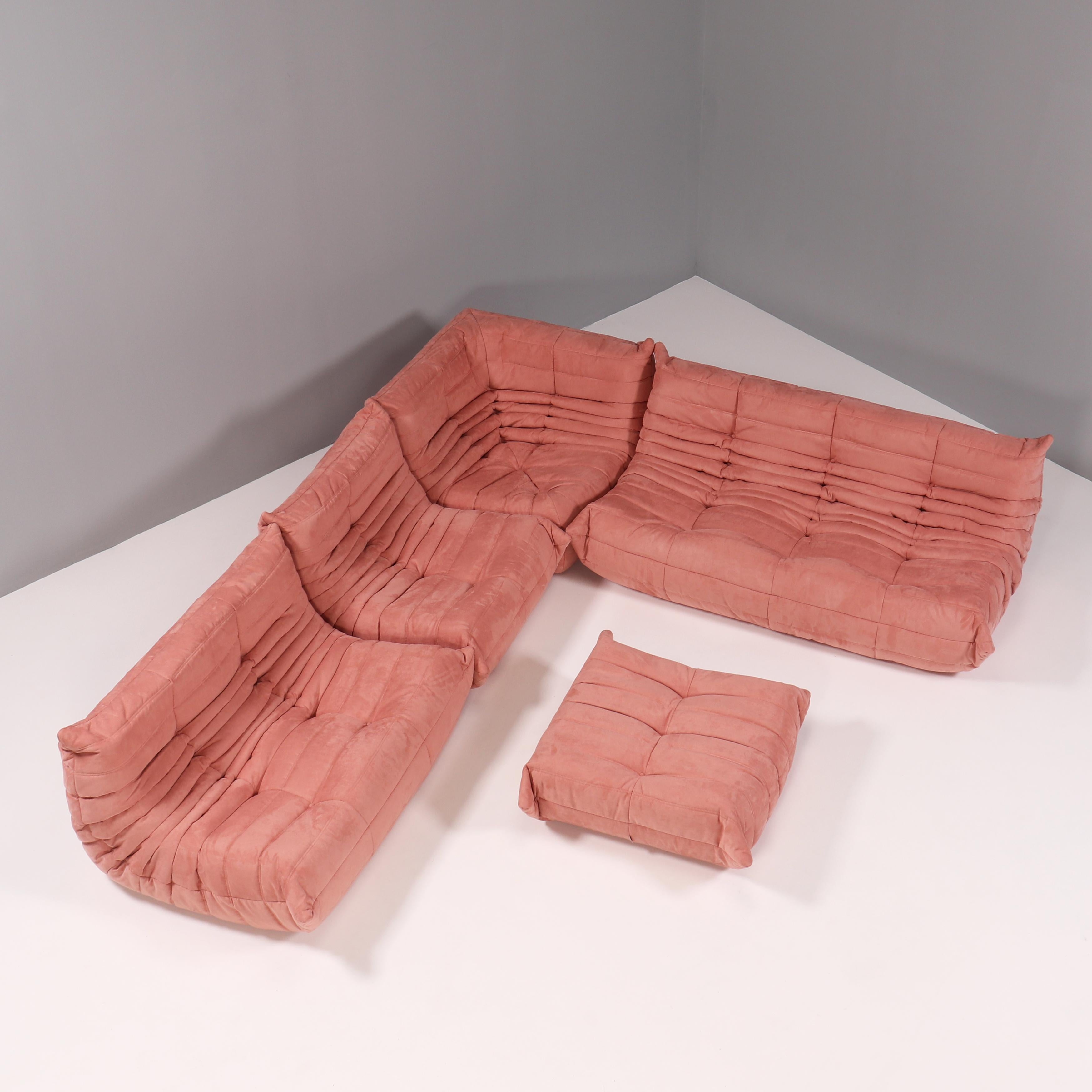 20th Century Ligne Roset by Michel Ducaroy Togo Pink Modular Sofa and Footstool, Set of Five For Sale