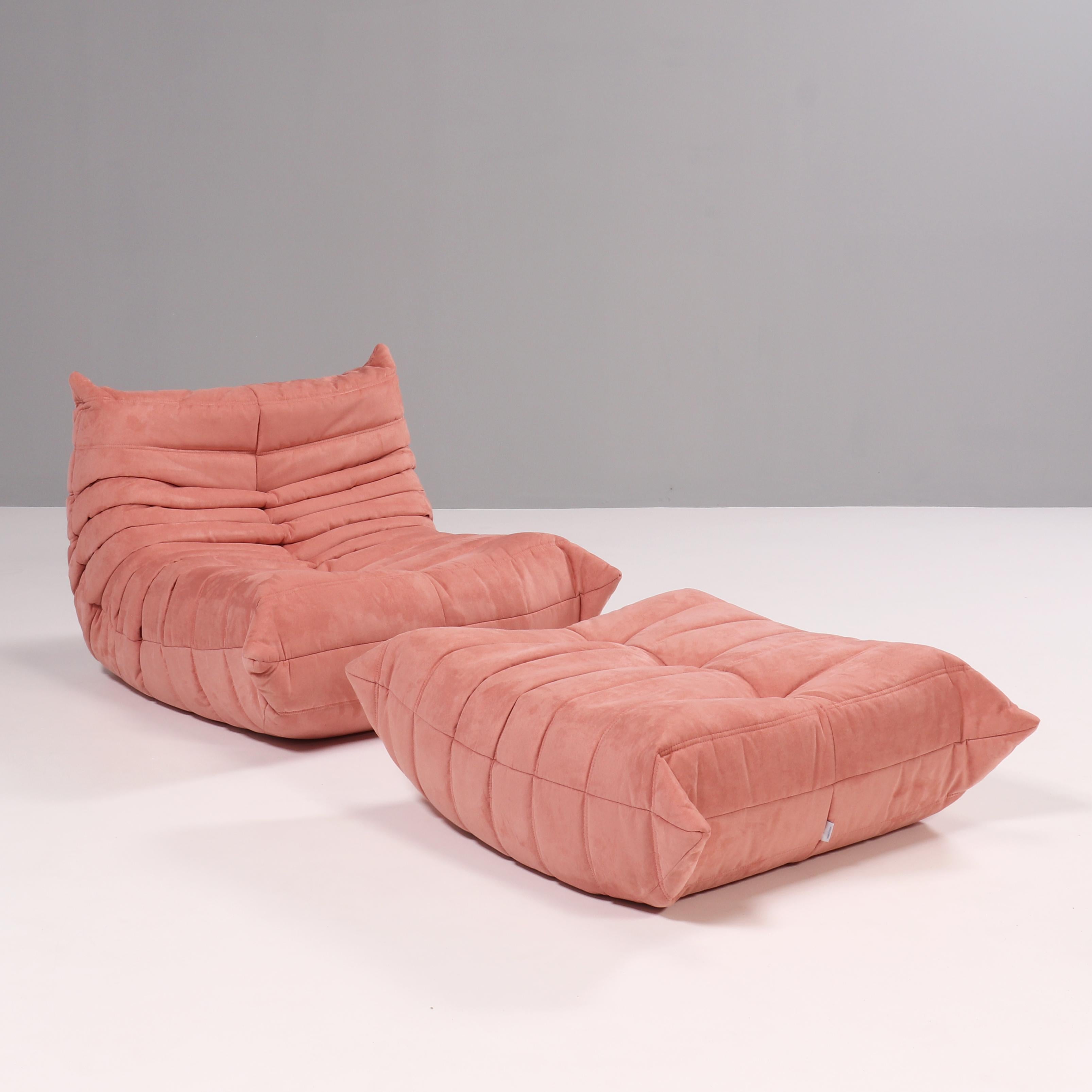 Ligne Roset by Michel Ducaroy Togo Pink Modular Sofa and Footstool, Set of Five For Sale 1