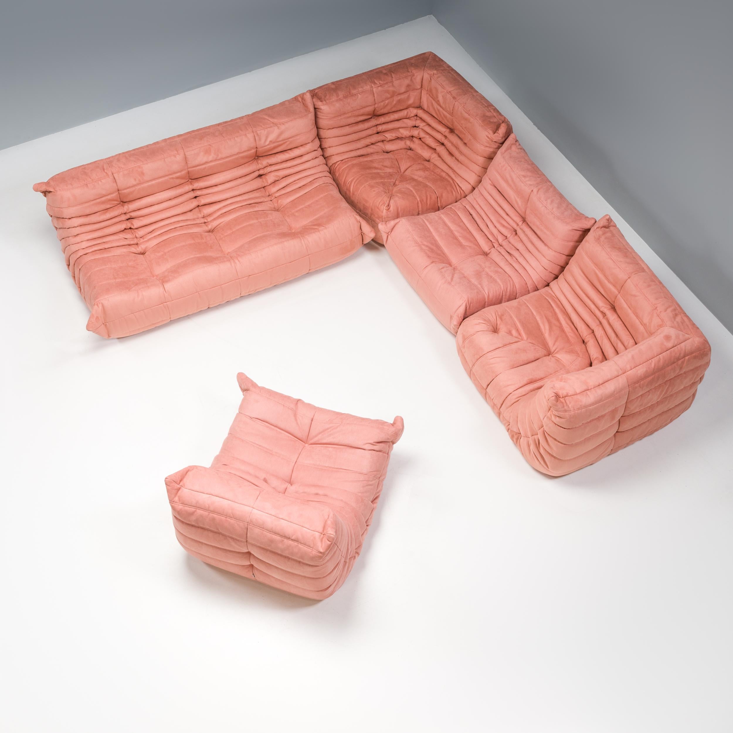 French Ligne Roset by Michel Ducaroy Togo Pink Modular Sofa, Set of 5 For Sale
