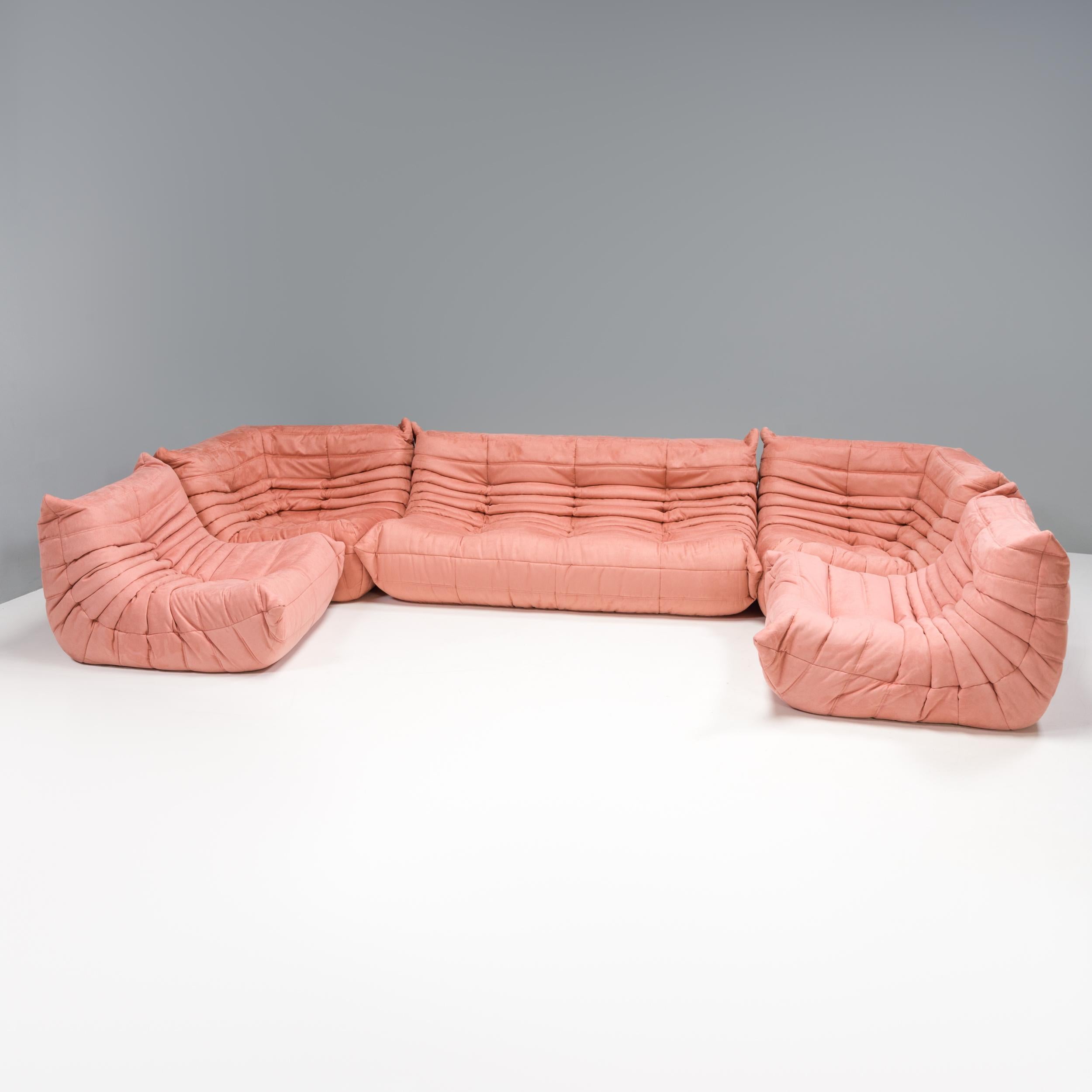 Fabric Ligne Roset by Michel Ducaroy Togo Pink Modular Sofa, Set of 5 For Sale