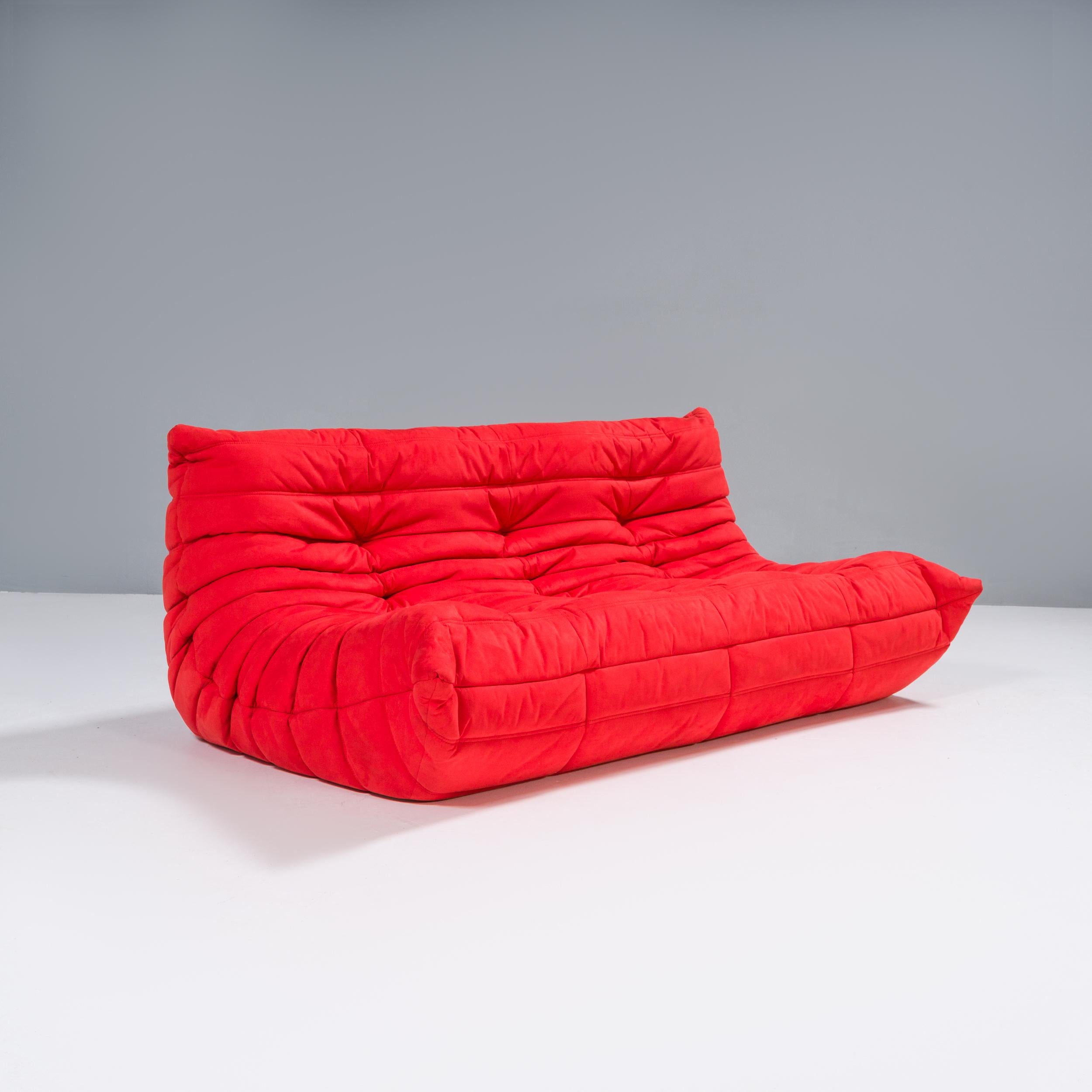 Mid-Century Modern Ligne Roset by Michel Ducaroy Togo Red 3-Seater Sofa, Set of 2 For Sale