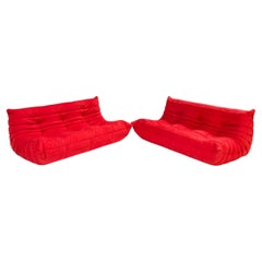 Vintage Ligne Roset by Michel Ducaroy Togo Red 3-Seater Sofa, Set of 2