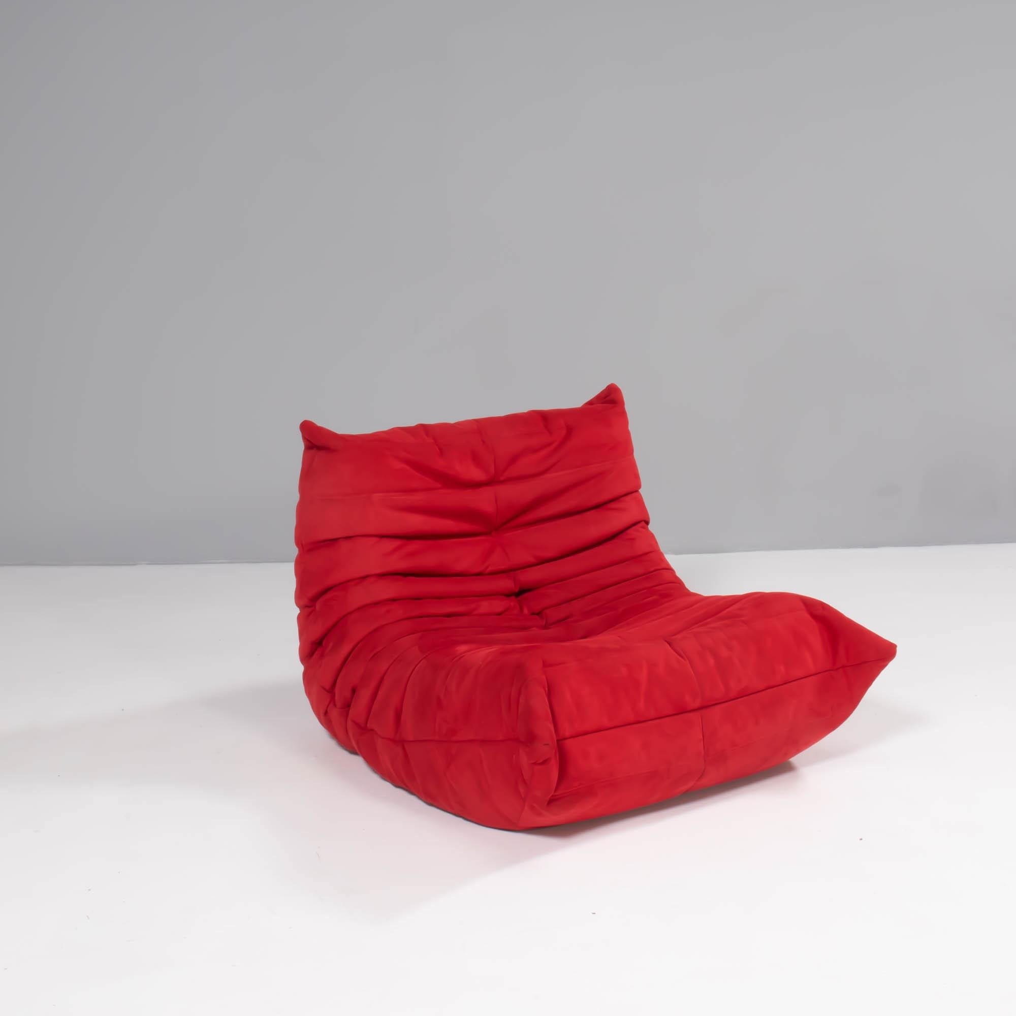 Ligne Roset by Michel Ducaroy Togo Red Alcantara Armchair and Footstool 3